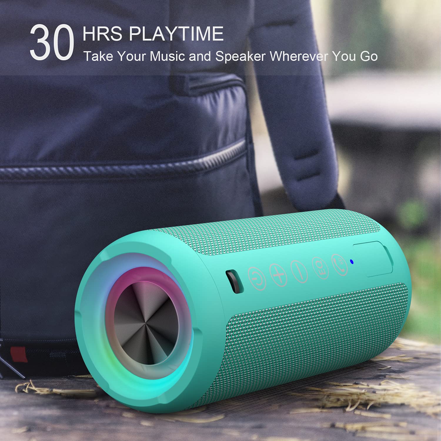 Ortizan Portable Bluetooth Speaker: IPX7 Waterproof, 24W Loud Sound, Deep Bass, Bluetooth 5.3, LED Lights, Wireless Stereo Pairing, 30H Playtime, for Home/Outdoor/Party/Beach, Birthday Gift (Black)