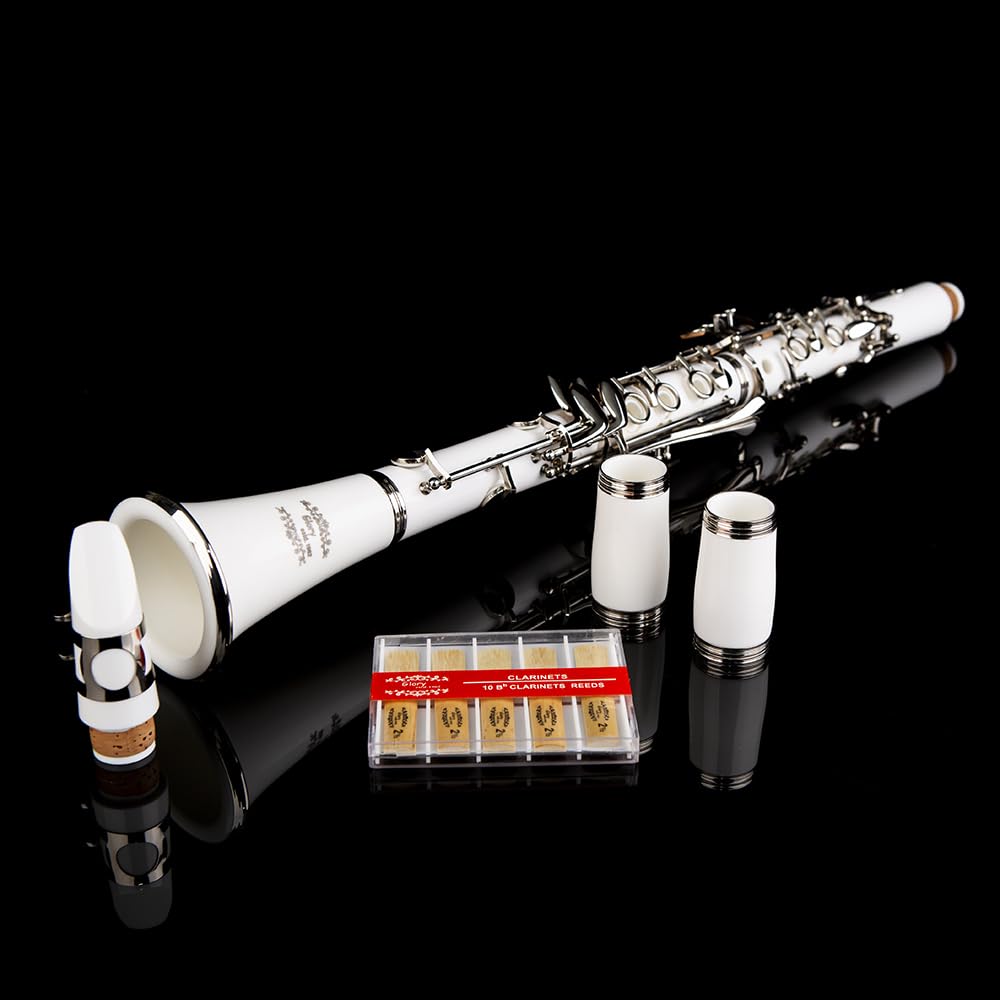 Glory GLY-CLADBL Professional Ebonite Bb Clarinet with 10 Reeds, Stand, Hard Case, Cleaning Cloth, Cork Grease, Mouthpiece Brush and Pad Brush,Dark Blue/Silver