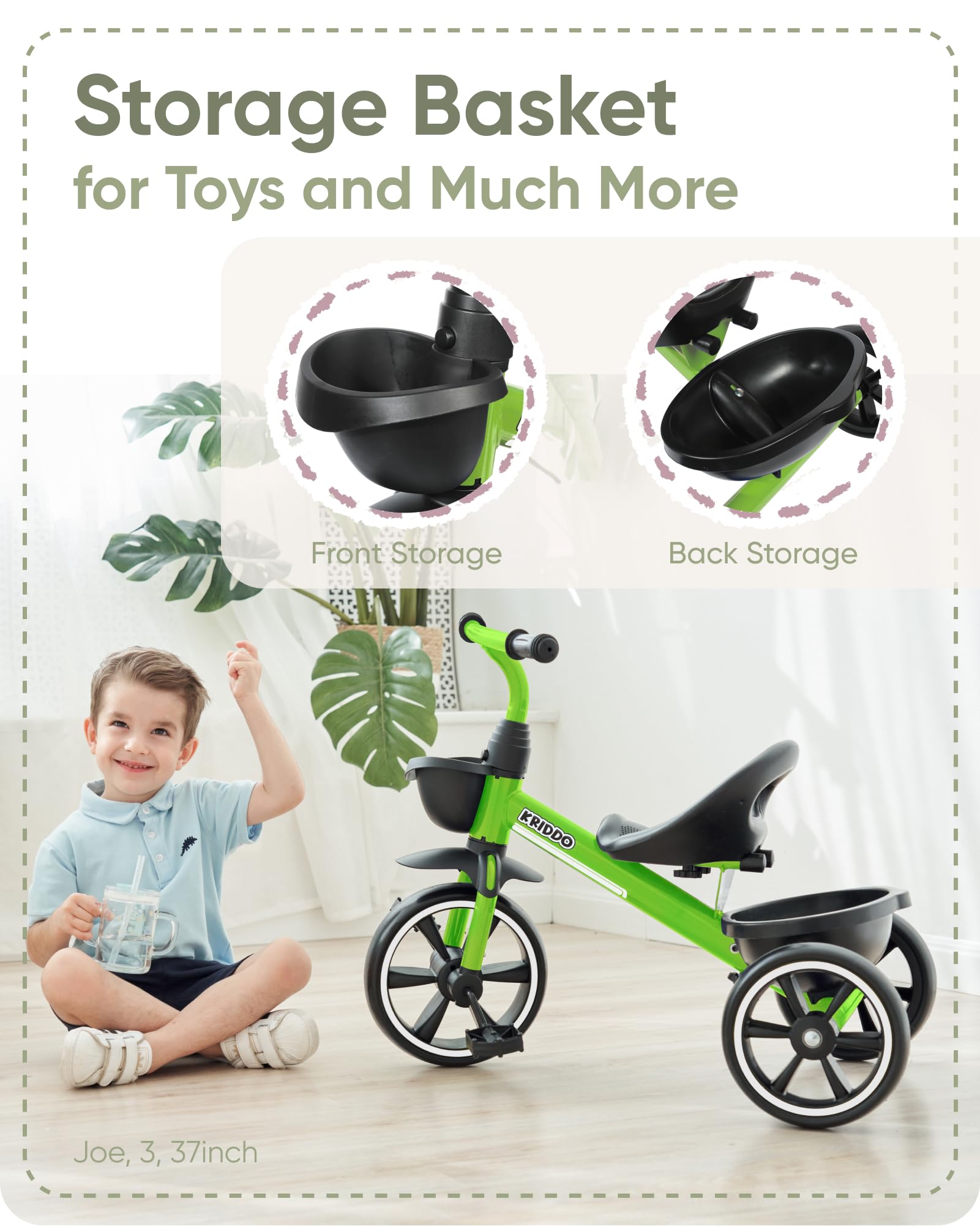 KRIDDO Kids Tricycle for 2-5 Year Olds - Gift for Toddlers - Black