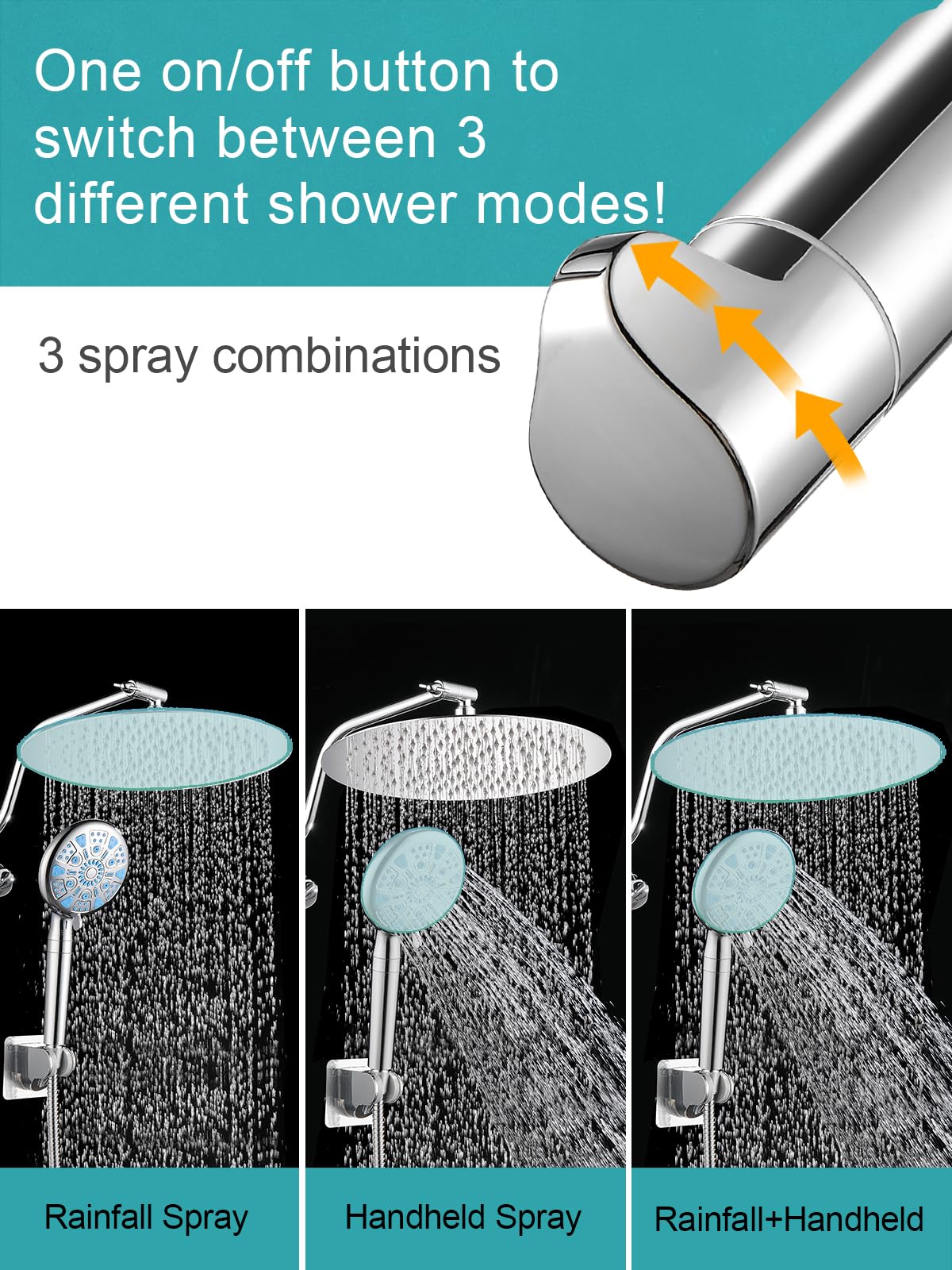 Cobbe 12 Inch All Metal Rain Shower Head, Dual Shower Heads with Handheld Spray Combo - Upgrade Extension Arm Height Adjustable - 9 Spray Filtered Shower Head, Brushed Nickel