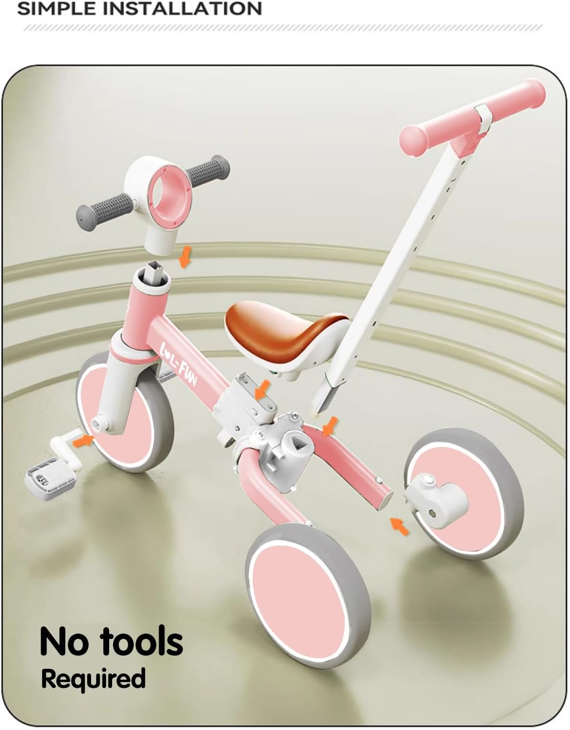 LOL-FUN 5 in 1 Toddler Tricycles for 1-3 Year Olds Boys Girls Toy with Parent Steering Push Handle, Baby Balance Bike 1 Year Old Kids Gift