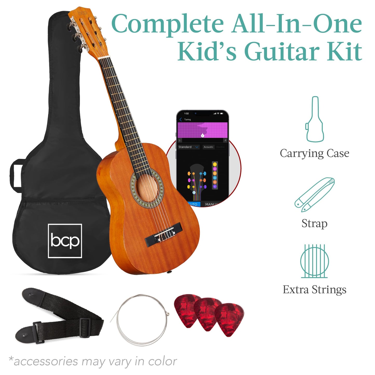 Best Choice Products 30in Kids Acoustic Guitar, All-in-One Beginner Starter Kit w/Strap, Case, Extra Strings, Rosette Inlay - Black