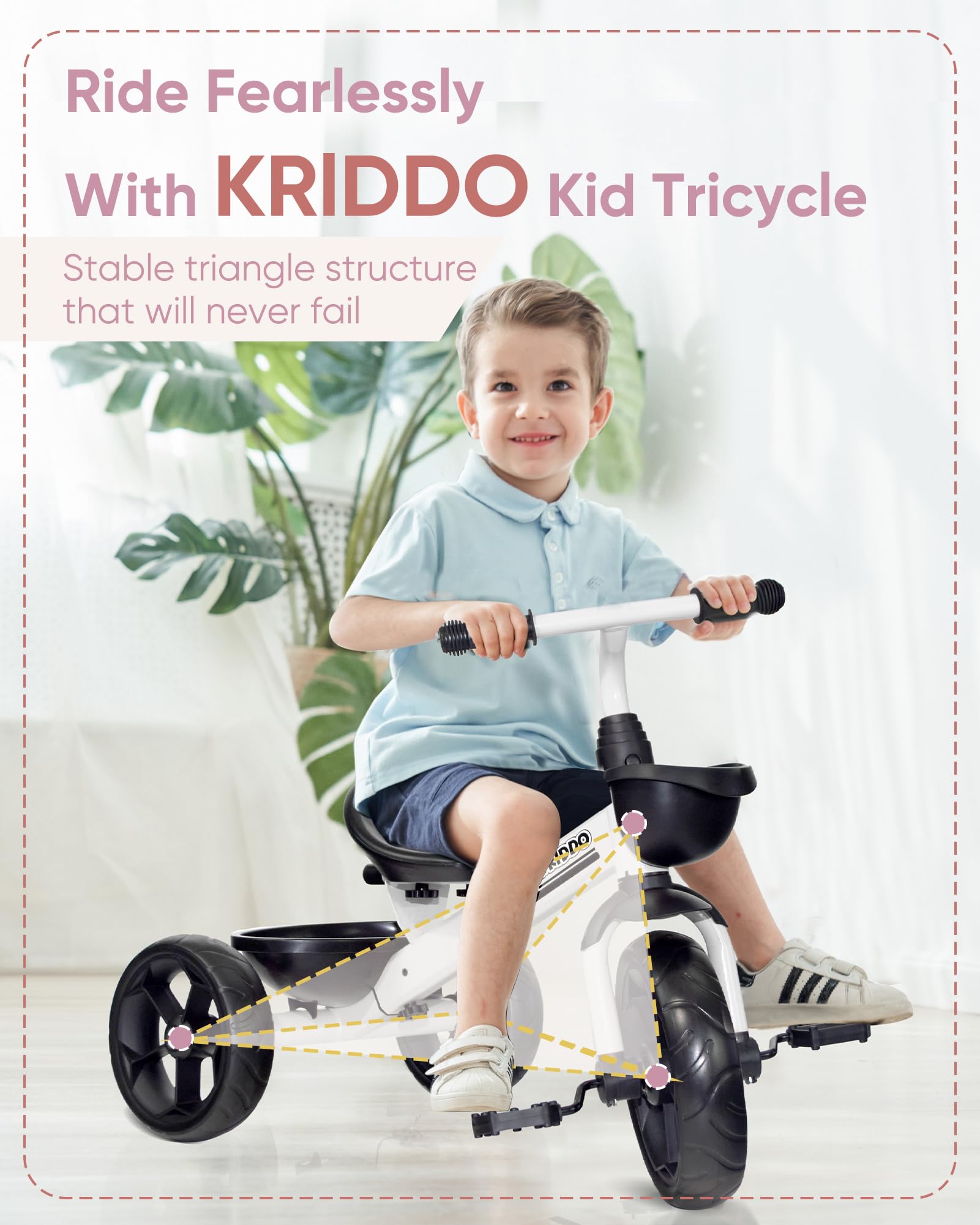 KRIDDO Kids Tricycle for 2-5 Year Olds - Gift for Toddlers - Black