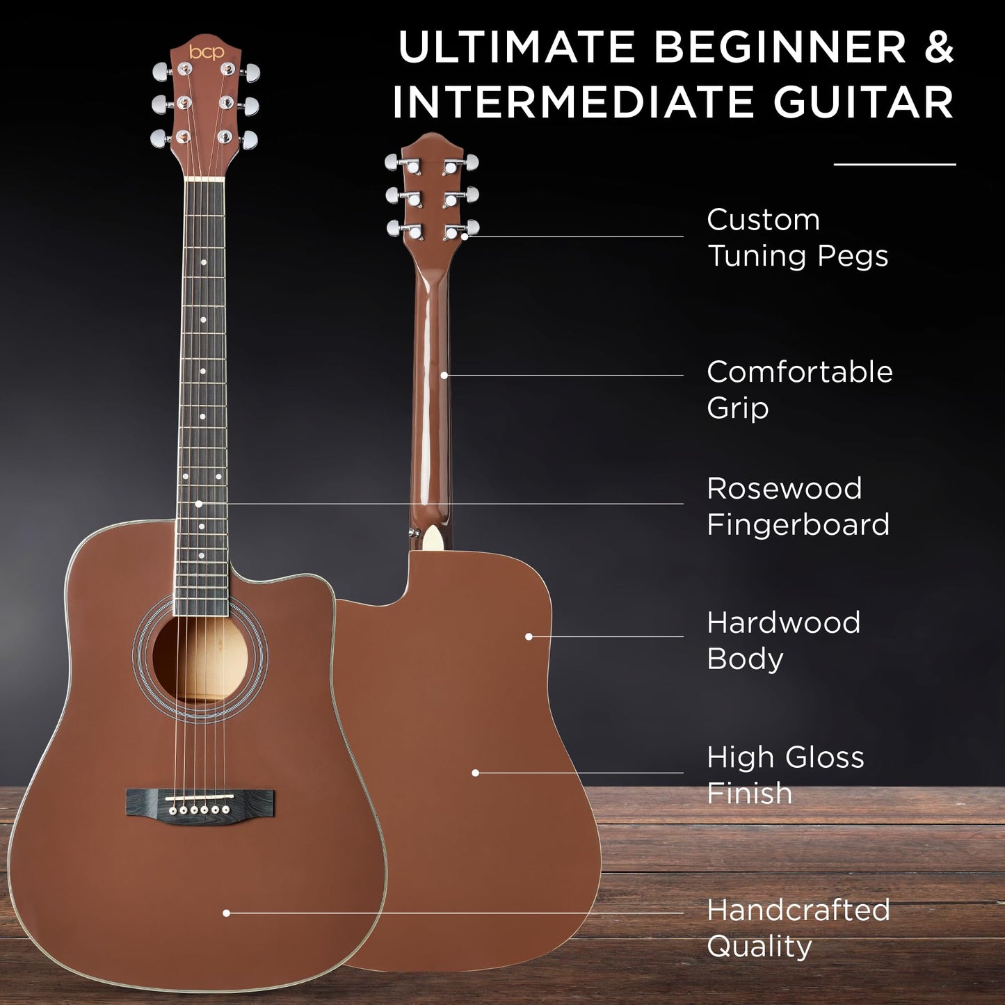 Best Choice Products 41in Beginner Acoustic Guitar Full Size All Wood Cutaway Guitar Starter Set w/Case, Strap, Capo, Strings, Picks - Aged Natural