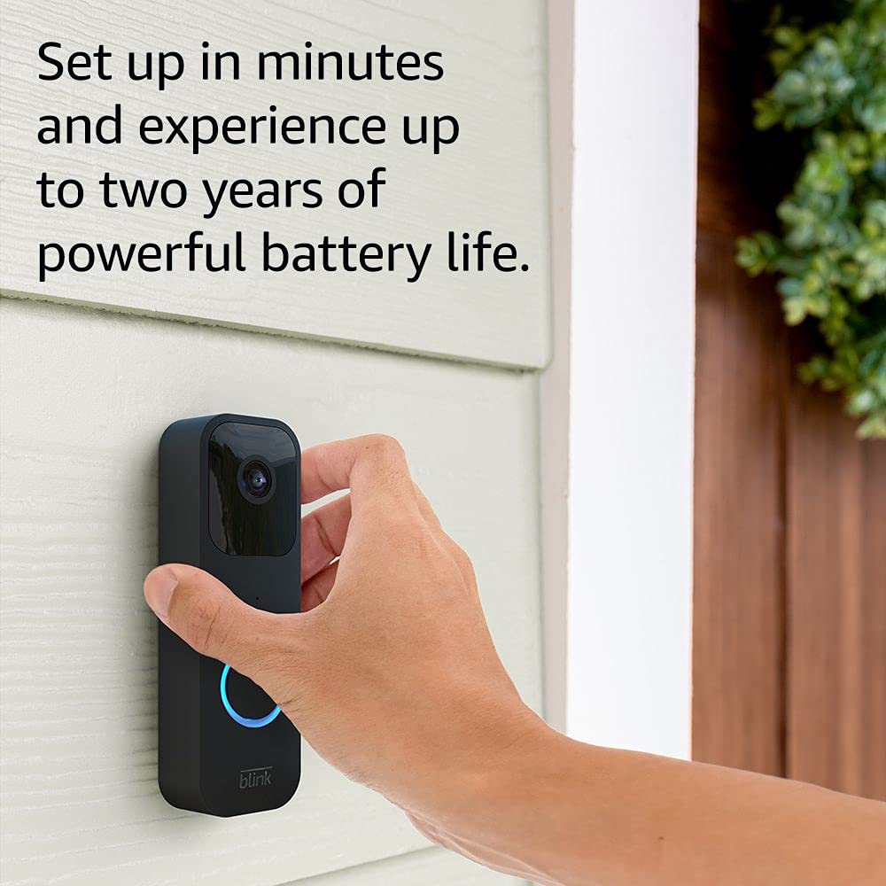 Blink Video Doorbell (newest model), Two-way audio, HD video, motion and chime app alerts and Alexa enabled — wired or wire-free (Black)