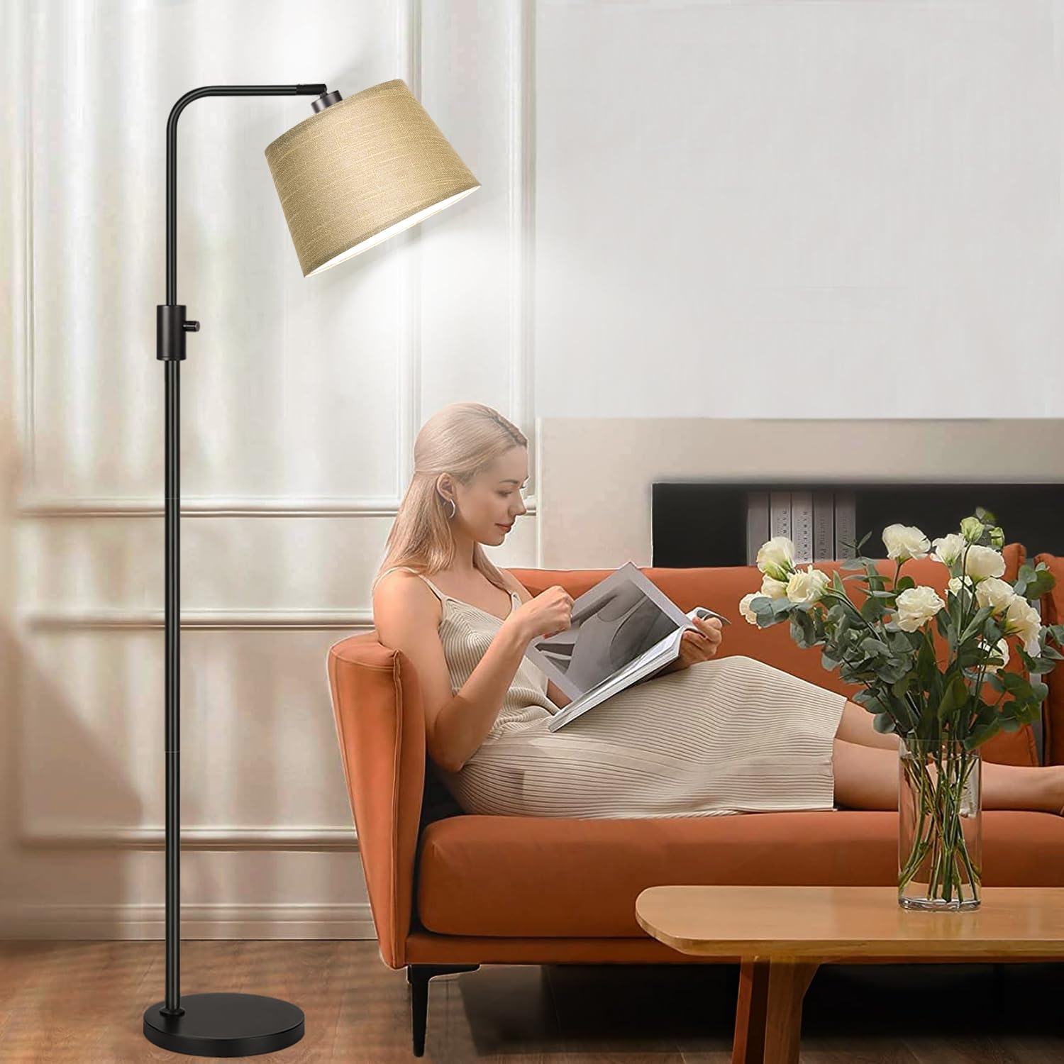 Nintiue [Upgraded] Dimmable Floor Lamp, 1000 Lumens LED Edison Bulb Included, Modern Arc Standing Tall Brown Floor Lamp for Living Room Bedroom Office Dining Room