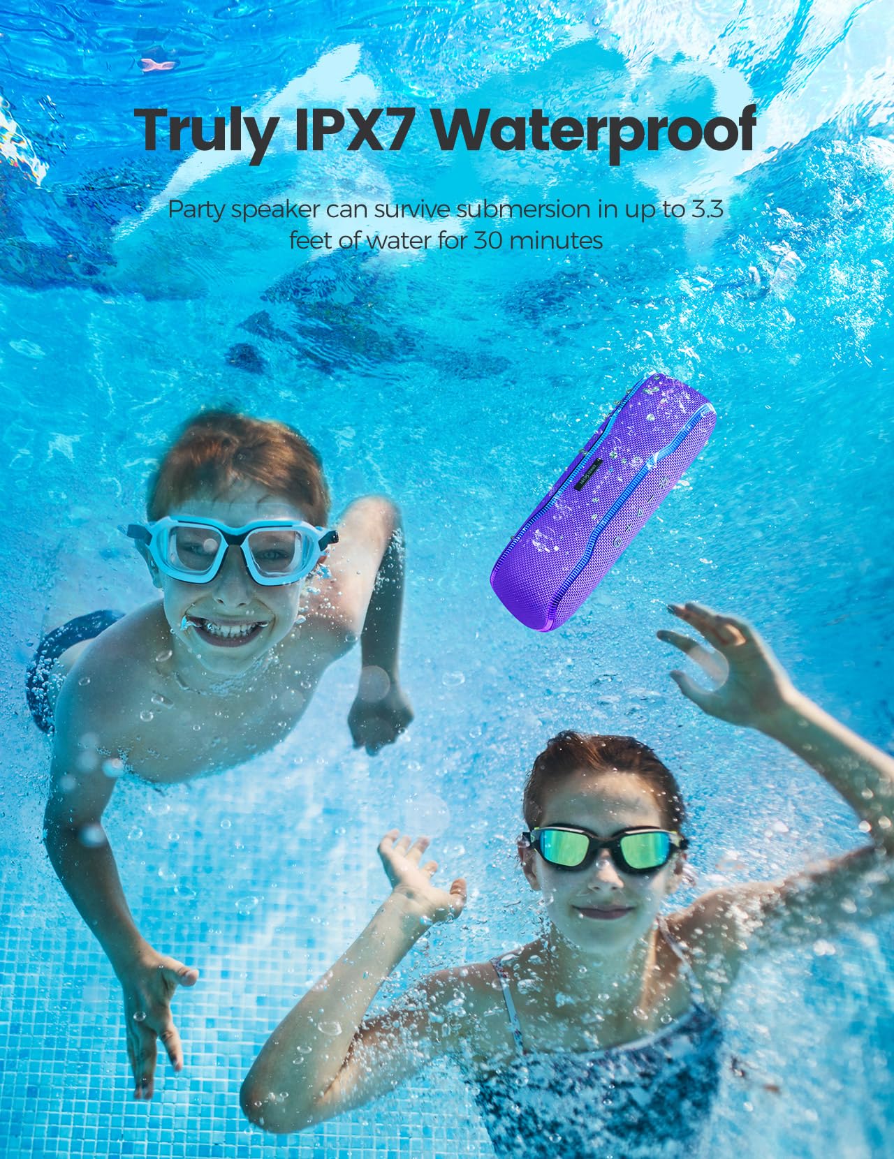 Portable Bluetooth Speaker, IPX7 Waterproof Wireless Speakers with Colorful Flashing Lights, 25W Super Bass 24H Playtime, 100ft Range, TWS Pairing for Outdoor, Home, Party, Beach, Birthday Gift