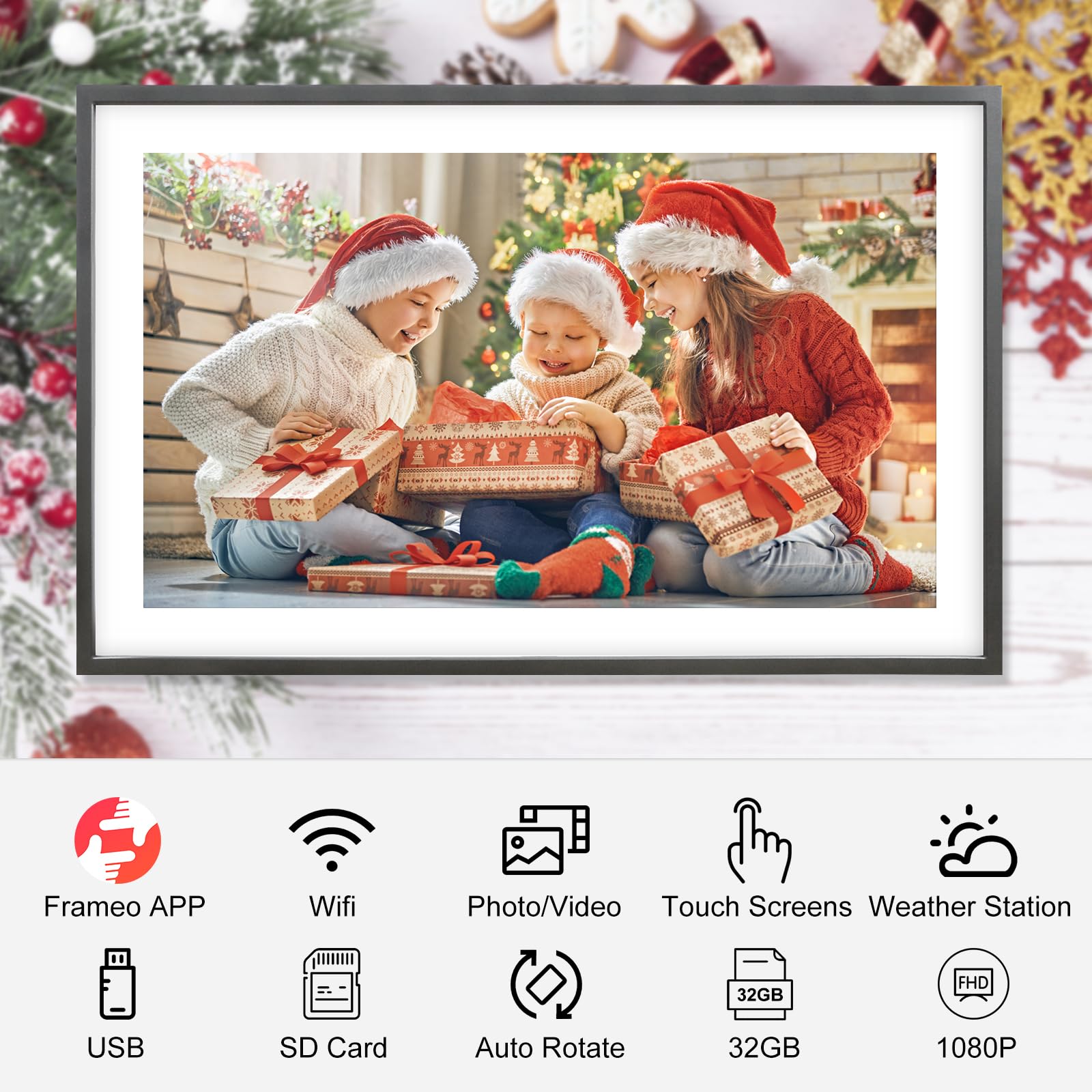 Frameo Digital Picture Frame WiFi -10.1 Inch Digital Photo Frame with 32GB Storage SD Card Slot Desktop,IPS Touch Screen, Auto-Rotate Slideshow Share Videos Photos Remotely Via App-White