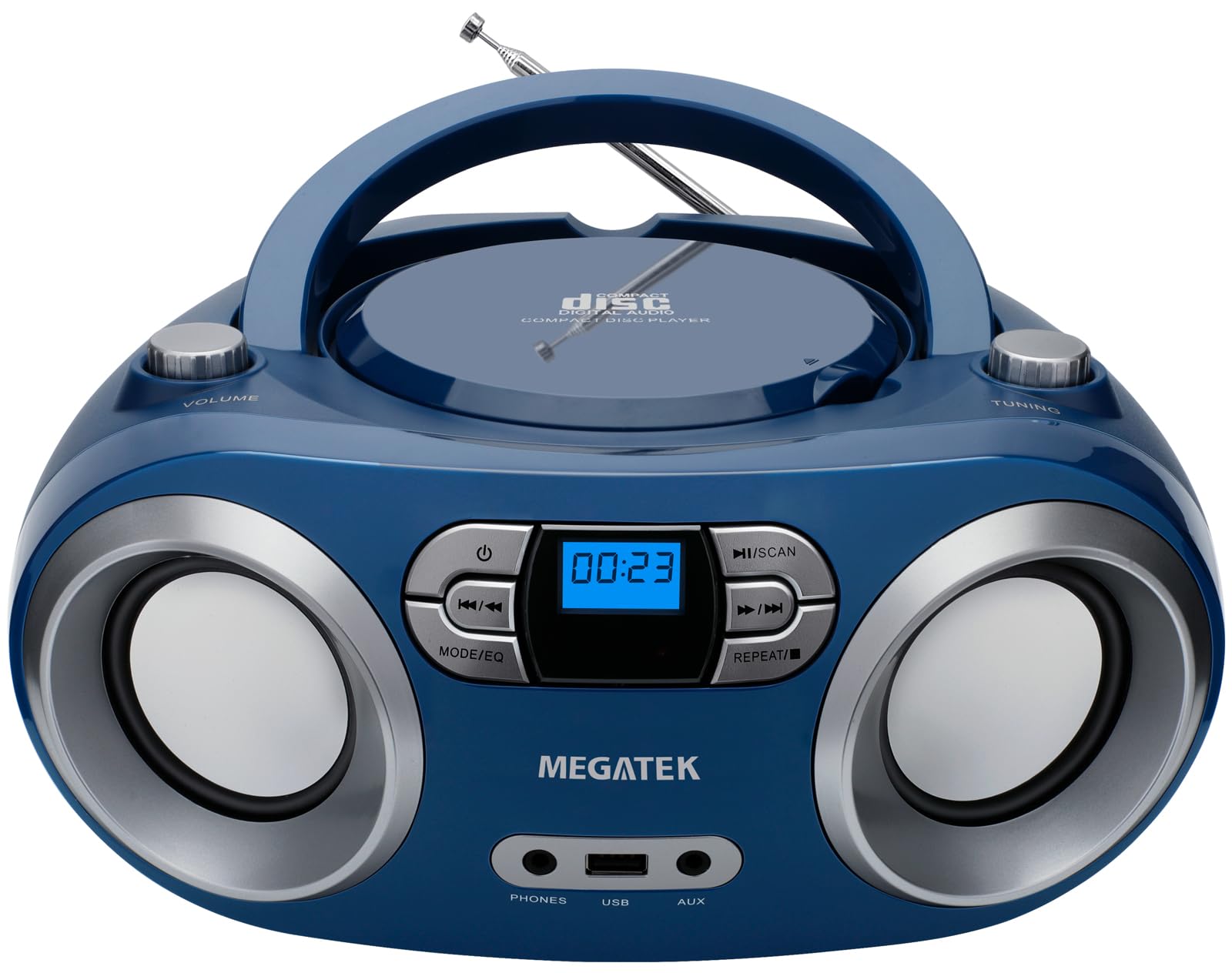 MEGATEK Portable CD Boombox with FM Stereo Radio, Bluetooth, USB Port, and Backlit LCD Display | CD-R/CD-RW/MP3-CD Compatible | AUX Input | Headphone Jack | Programmable CD Player - Black