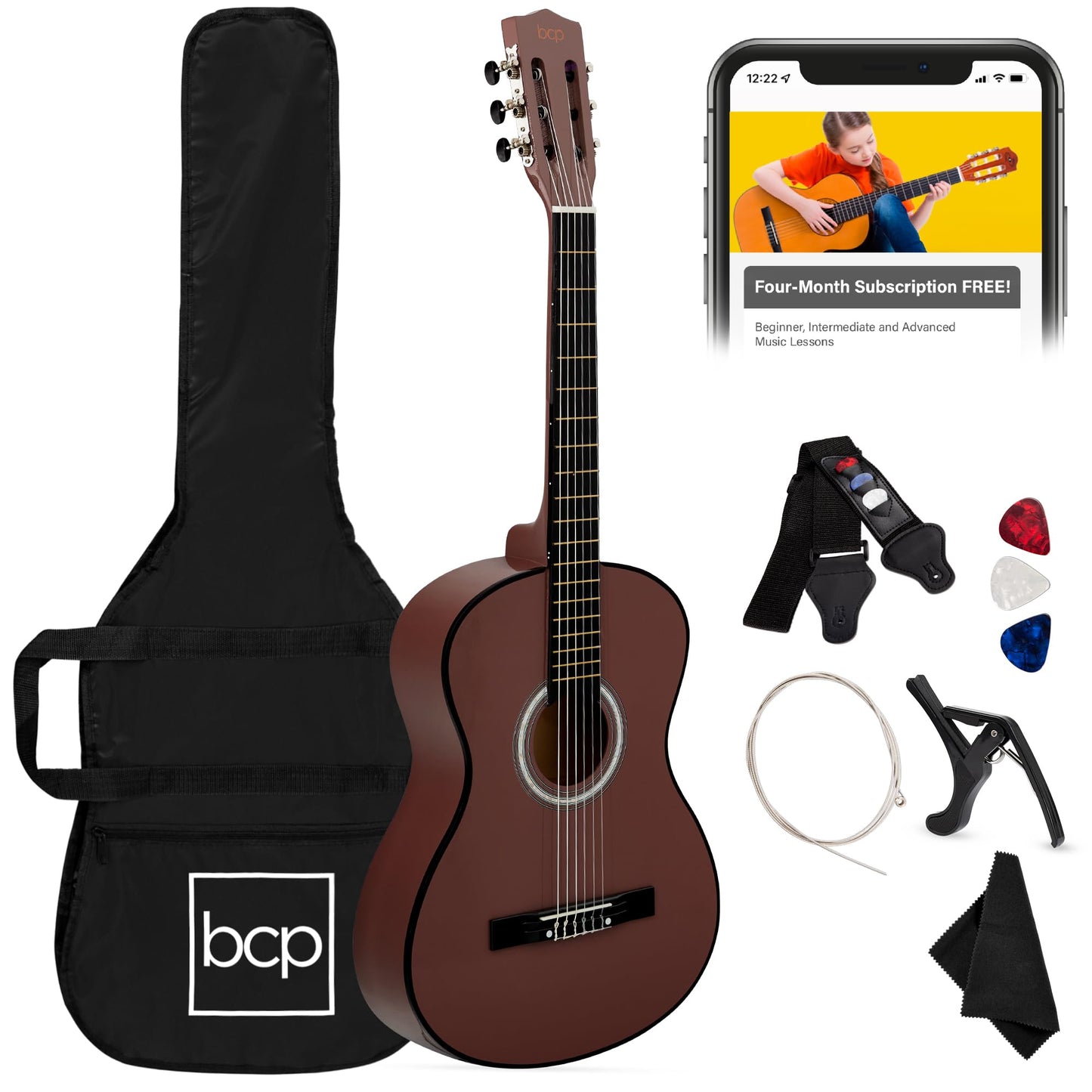 Best Choice Products 30in Kids Acoustic Guitar, All-in-One Beginner Starter Kit w/Strap, Case, Extra Strings, Rosette Inlay - Black