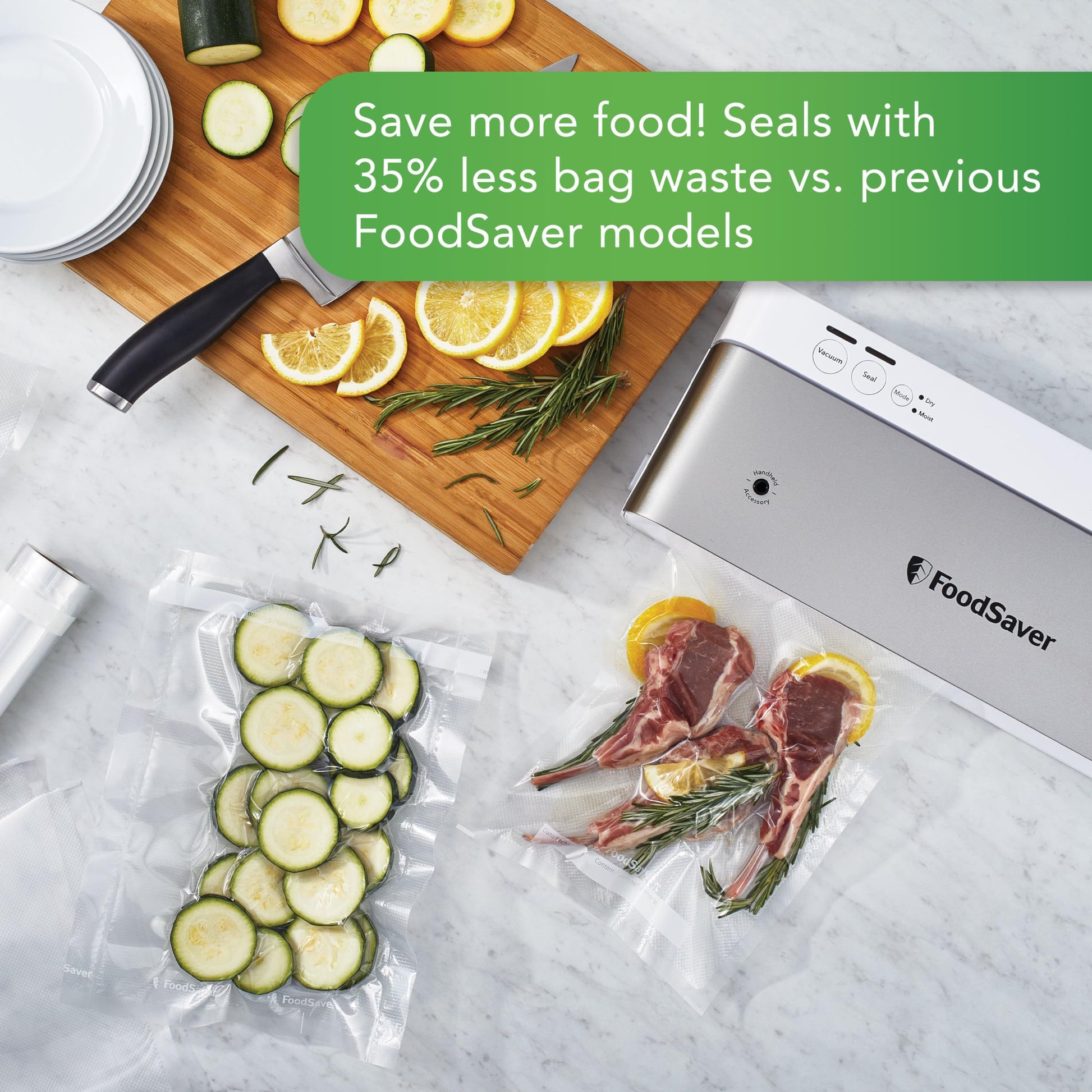 FoodSaver PowerVac Compact Vacuum Sealing Machine, Stainless Steel &amp; Black, Vertical Storage, VS0150 | Preserves freshness, reduces bag waste, for both dry and wet food