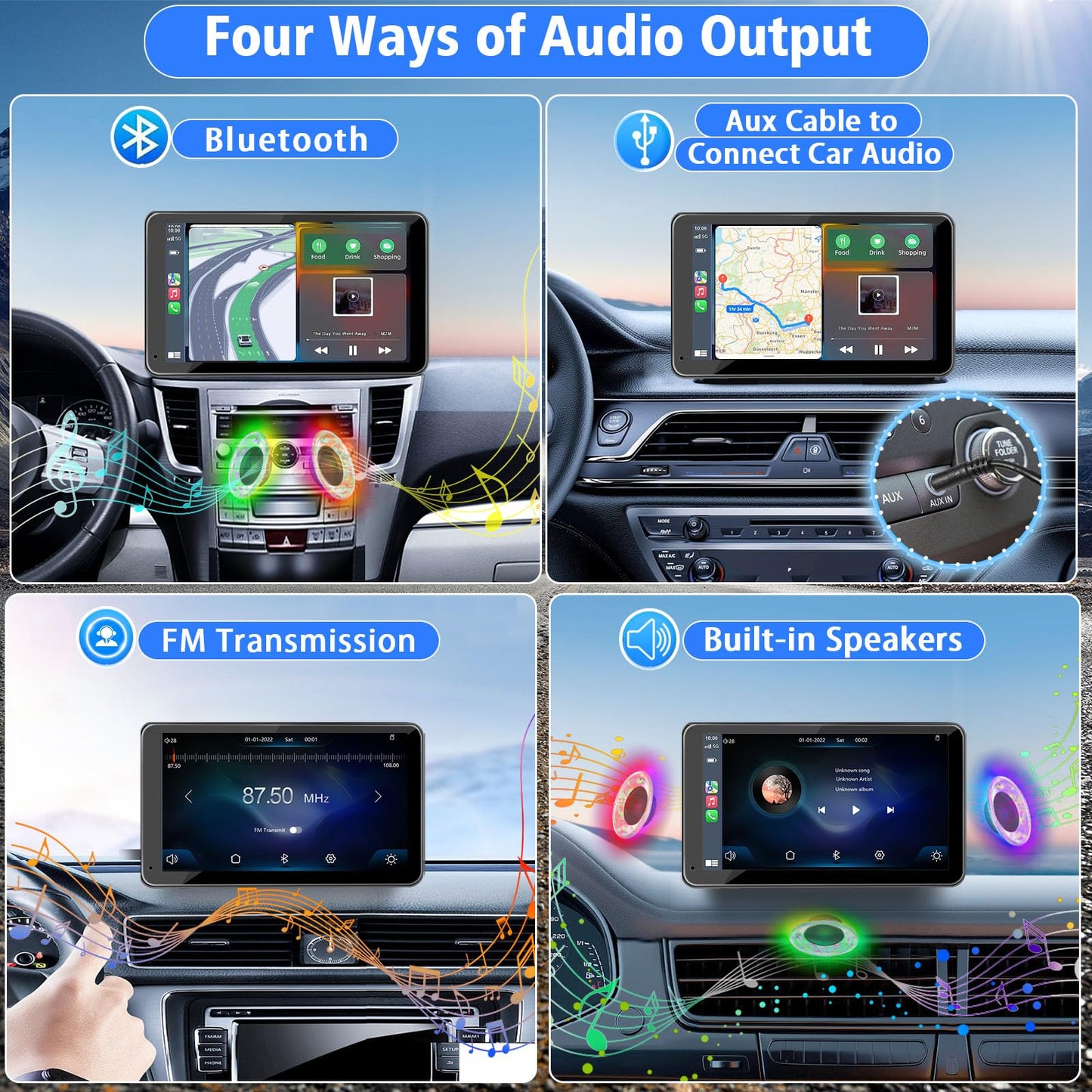 Portable Newest Wireless Apple CarPlay and Android Auto Screen for Car, 7" HD Touch Screen Car Stereo with Mirror Link, Bluetooth 5.2, Backup Camera, AUX,FM Transmitter for All Vehicle