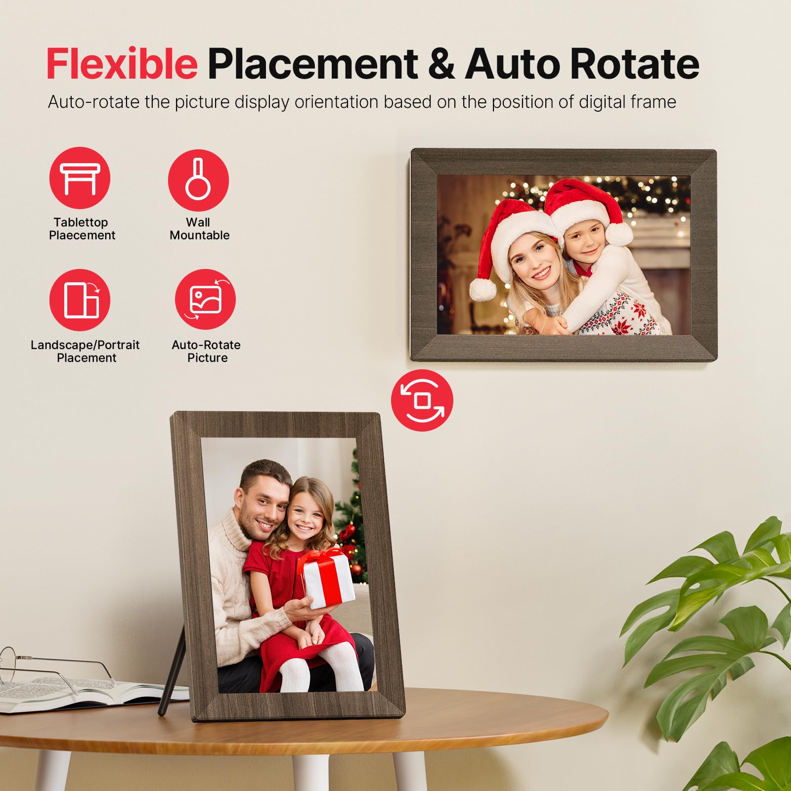 Frameo 10.1 Inch WiFi Digital Picture Frame, Smart Cloud Electronic Photo Frame with HD IPS Touch Screen Slideshow 32GB Memory Auto-Rotate Wall Mount, Share Photos/Videos from Phone by Frameo App