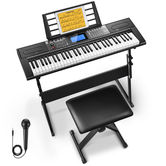 Donner Keyboard Piano, 61 Key Piano Keyboard for Beginner/Professional, Electric Keyboard Kit with 249 Voices, 249 Rhythms - Includes Music Stand, Microphone, Black (DEK-610S)