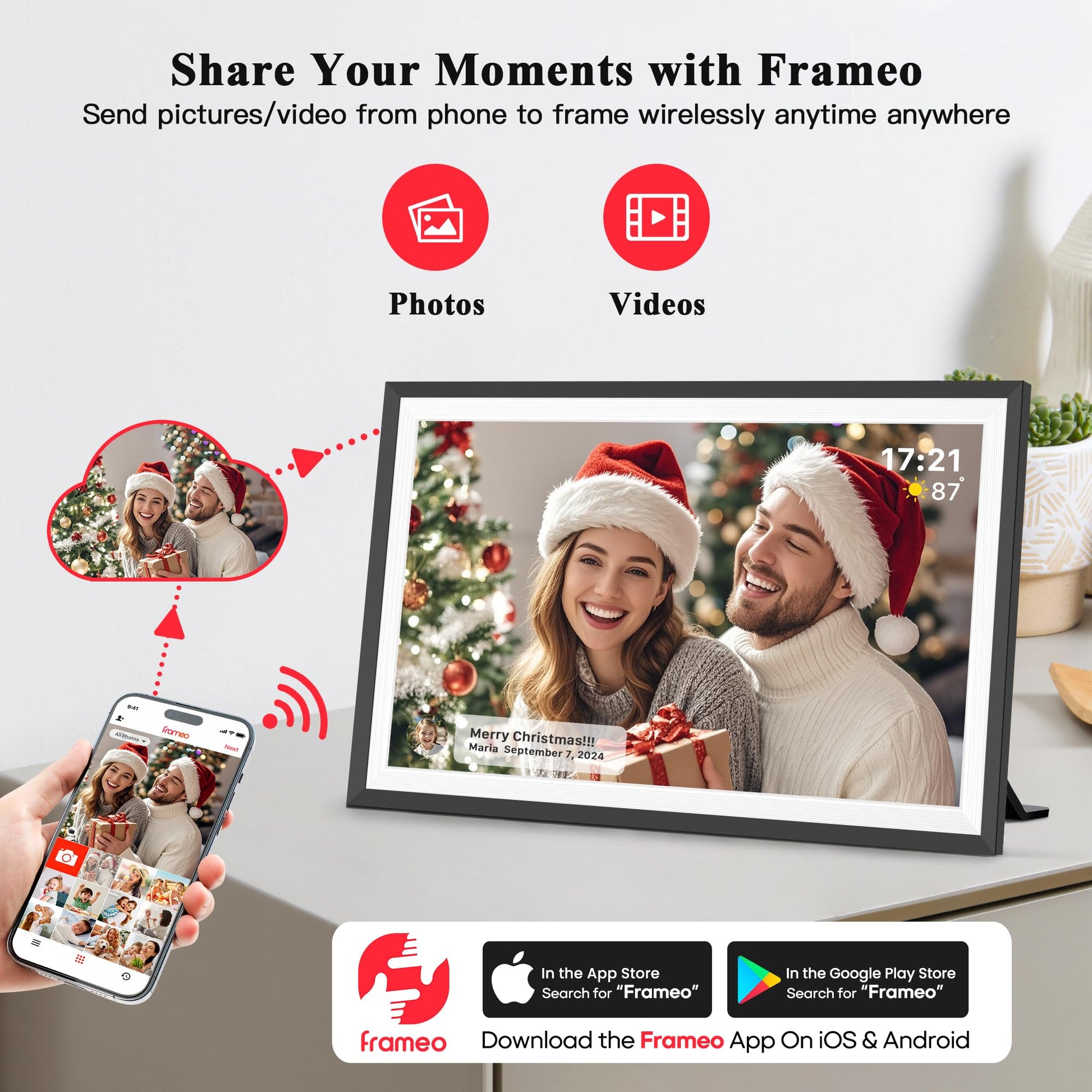 Frameo 10.1 Inch WiFi Digital Picture Frame, Smart Cloud Electronic Photo Frame with HD IPS Touch Screen Slideshow 32GB Memory Auto-Rotate Wall Mount, Share Photos/Videos from Phone by Frameo App