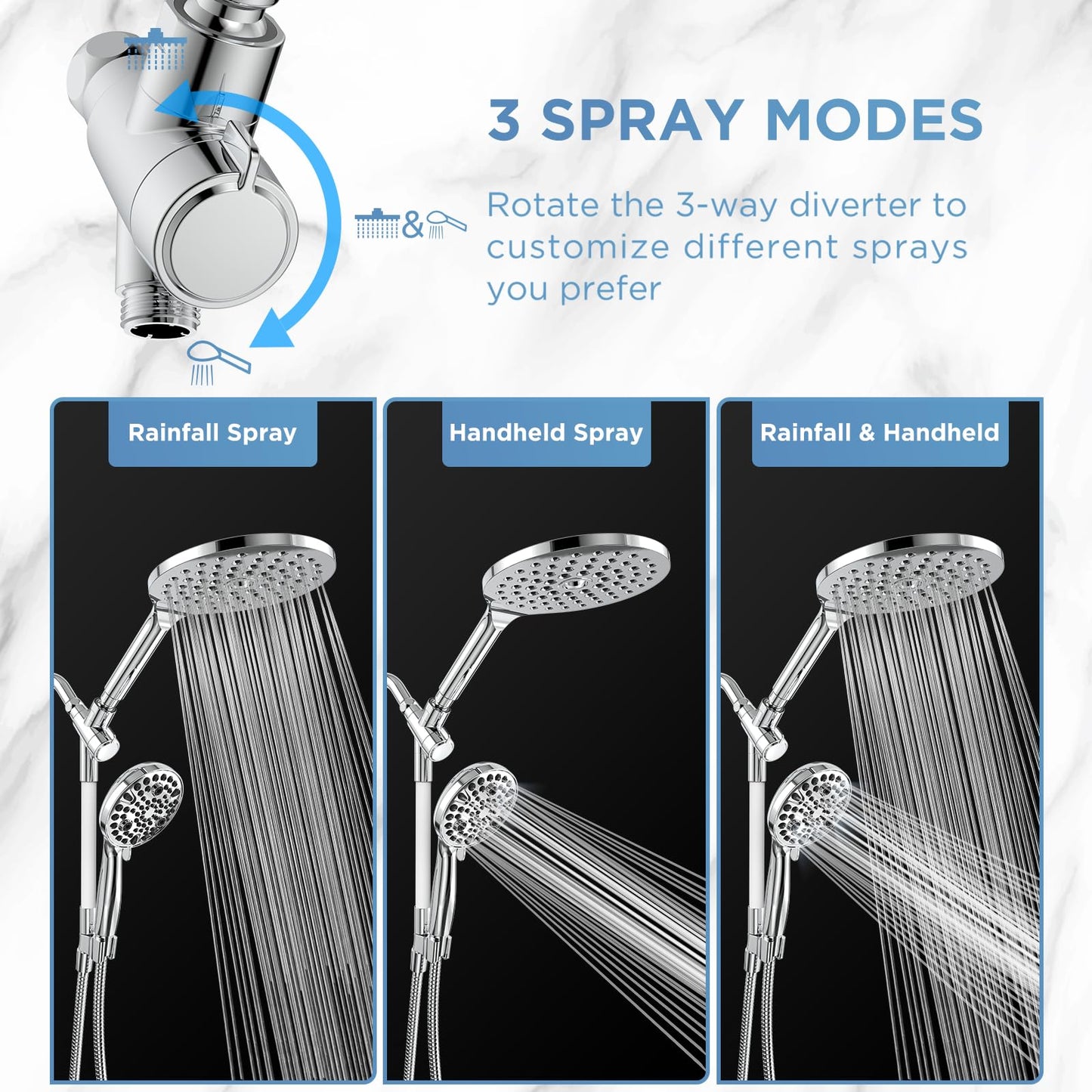 Dual Filtered Rain Shower Head Combo, High Pressure Handheld Shower Head with Adjustable Bar - Rainfall Shower Head And Showerhead with Filter for Hard Water - Removes Chlorine