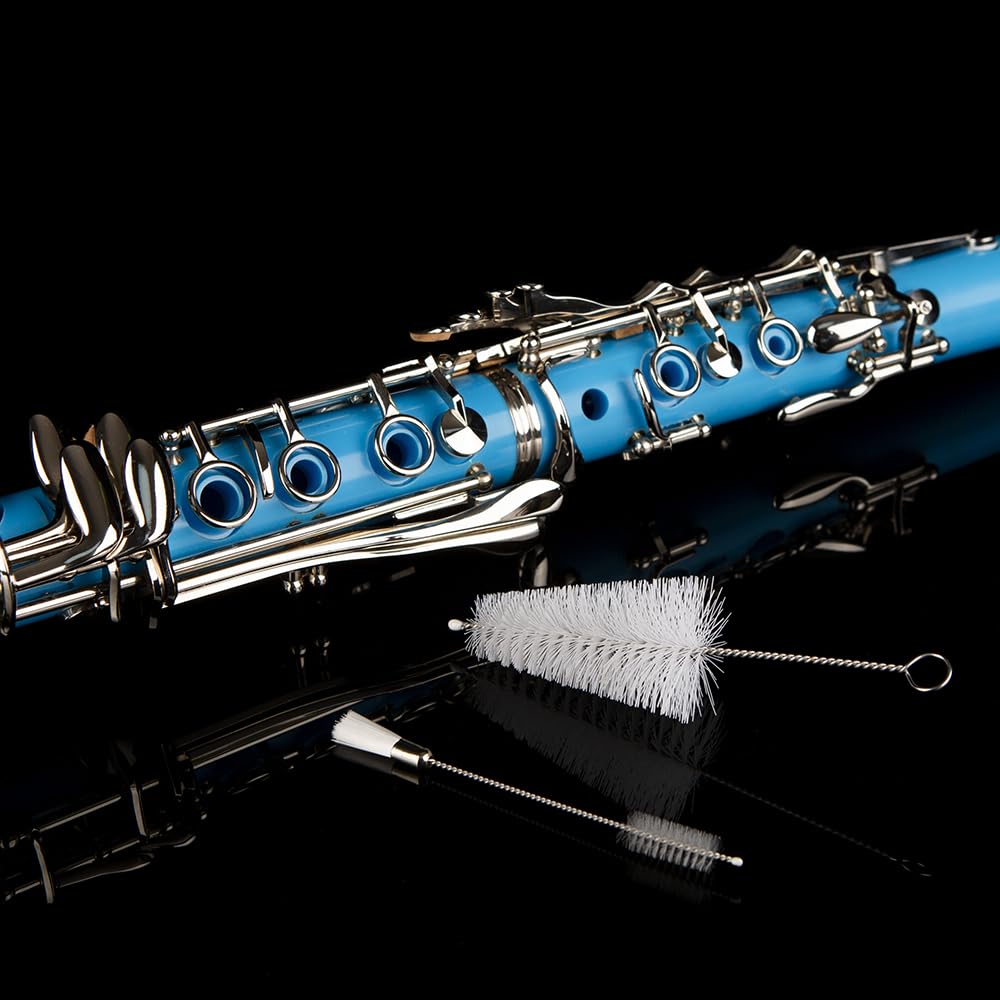 Glory GLY-CLADBL Professional Ebonite Bb Clarinet with 10 Reeds, Stand, Hard Case, Cleaning Cloth, Cork Grease, Mouthpiece Brush and Pad Brush,Dark Blue/Silver