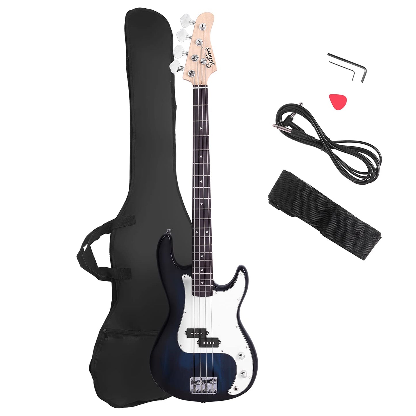 Glarry Electric Bass Guitar Full Size 4 String Rosewood Basswood Fire Style Exquisite Burning Bass (Dark Blue)