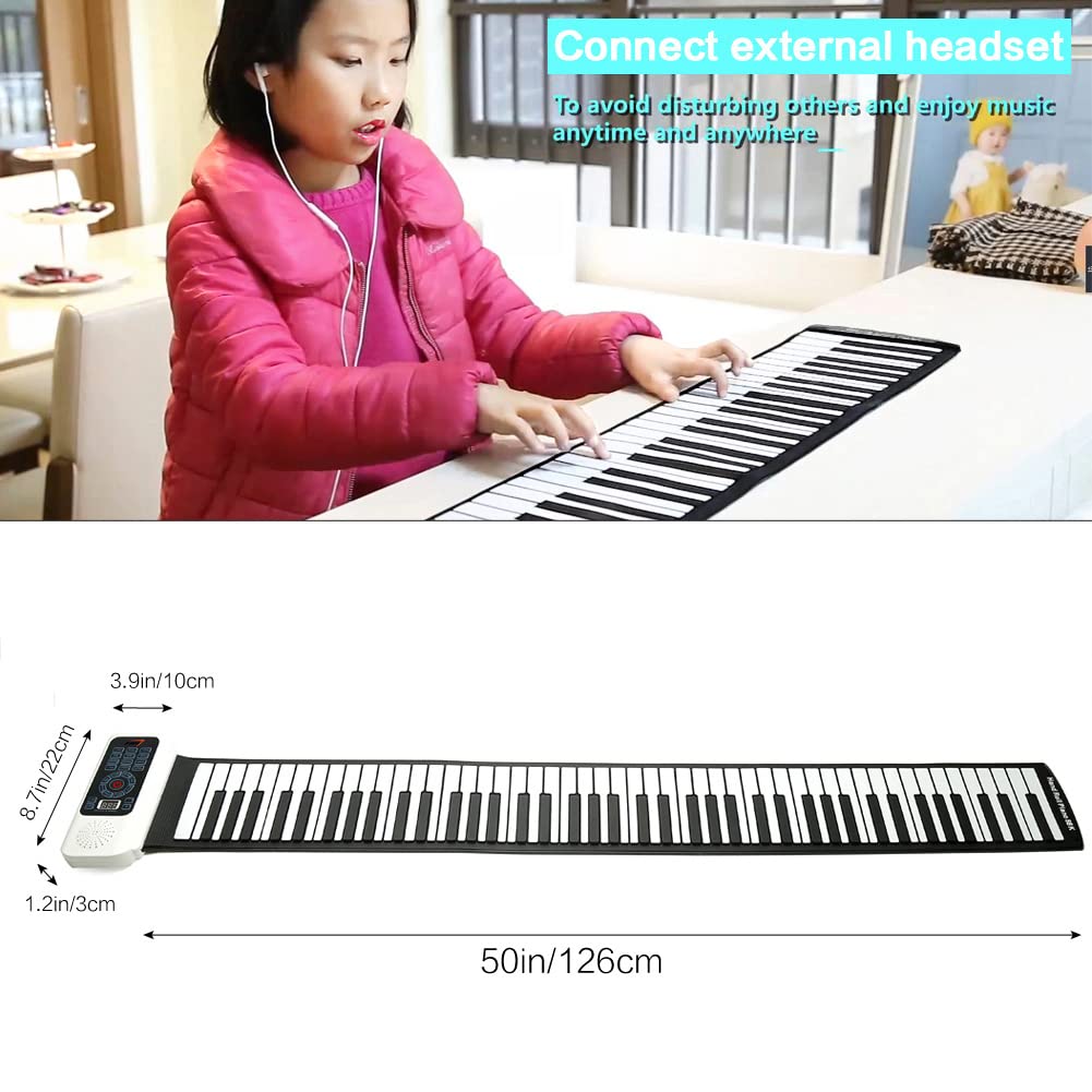 61 Keys Roll Up Piano keyboard piano Upgraded Portable Rechargeable Electronic Hand Roll Piano With Environmental Silicone Piano Keyboard for Beginners (Black)