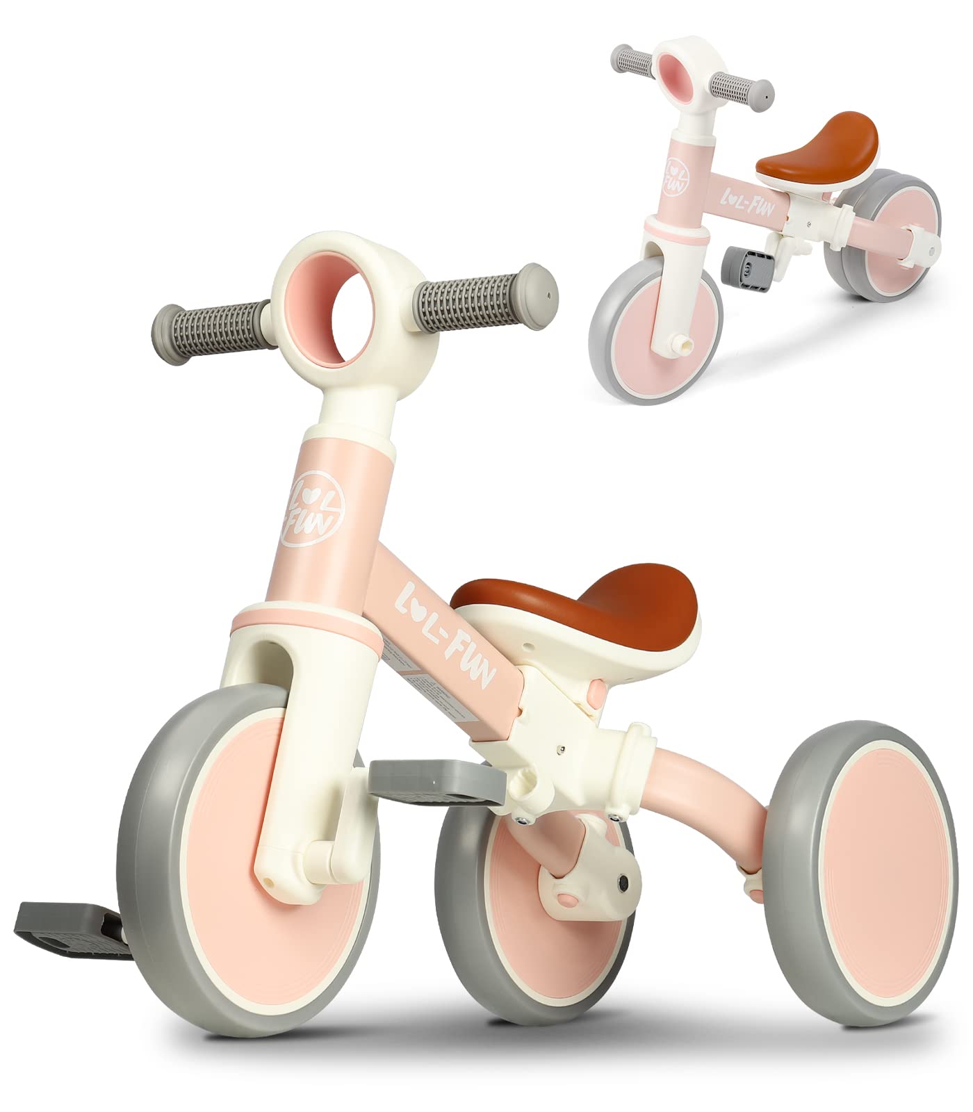 LOL-FUN 4 in 1 Toddler Balance Bike for 1-4 Years Old Boys Girls Gift, 3 Wheel Baby Bicycle for 1 Year Old Kids Tricycle with Easy Assembly Removable Pedal