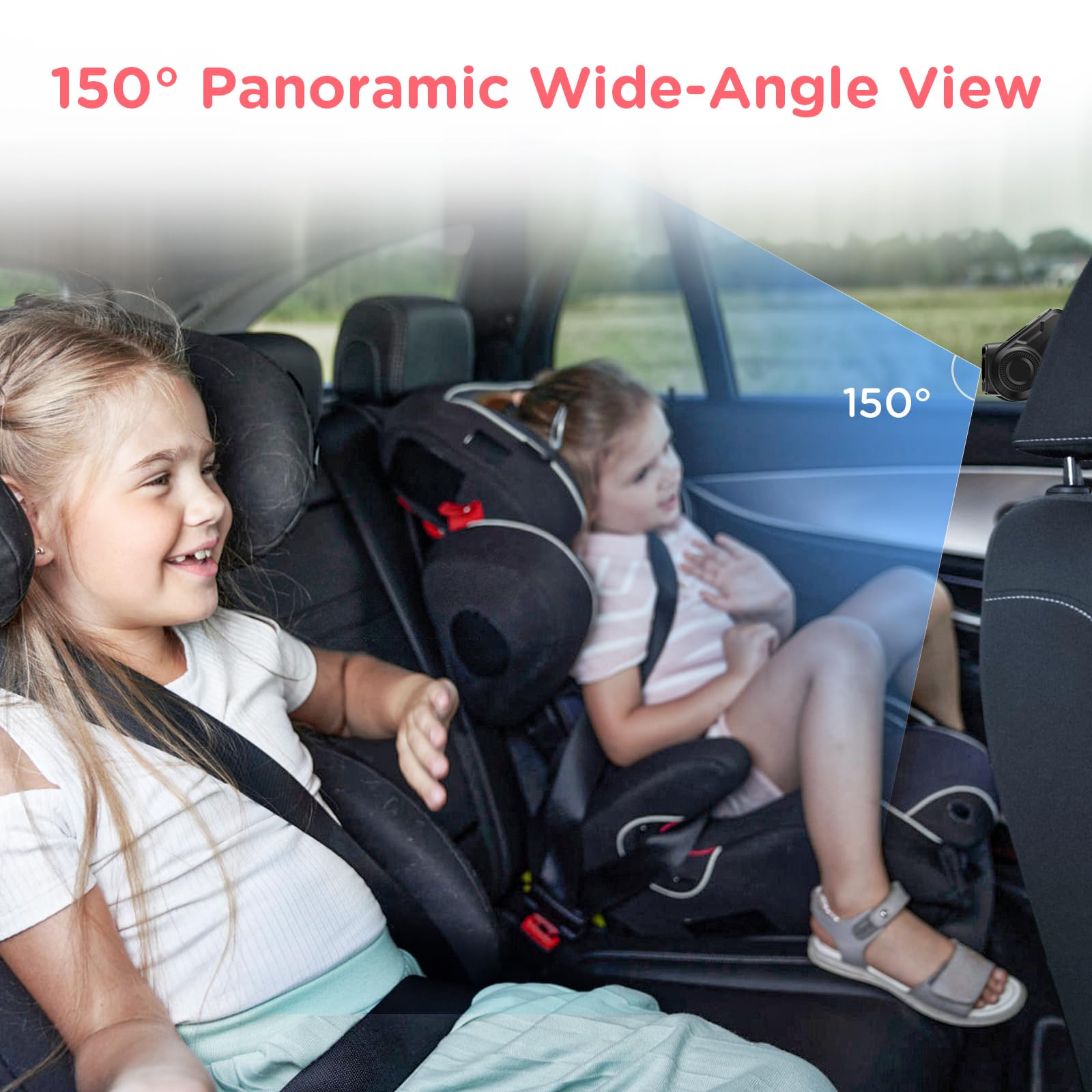 Baby Car Camera, 7'' 2K Mirror Monitor with Night Vision, Video Recording, and 3X Zoom for Clear Wide View of Rear-Facing Seat