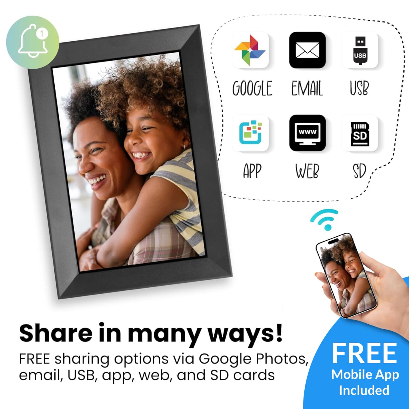 PhotoSpringㅤ 10 inch WiFi Digital Picture Frame | Send Photos by Email, Web or Our Free App | Electronic Picture Frame with Touchscreen &amp; 32GB Internal Memory | Easy Setup | Play Videos up to 5 min