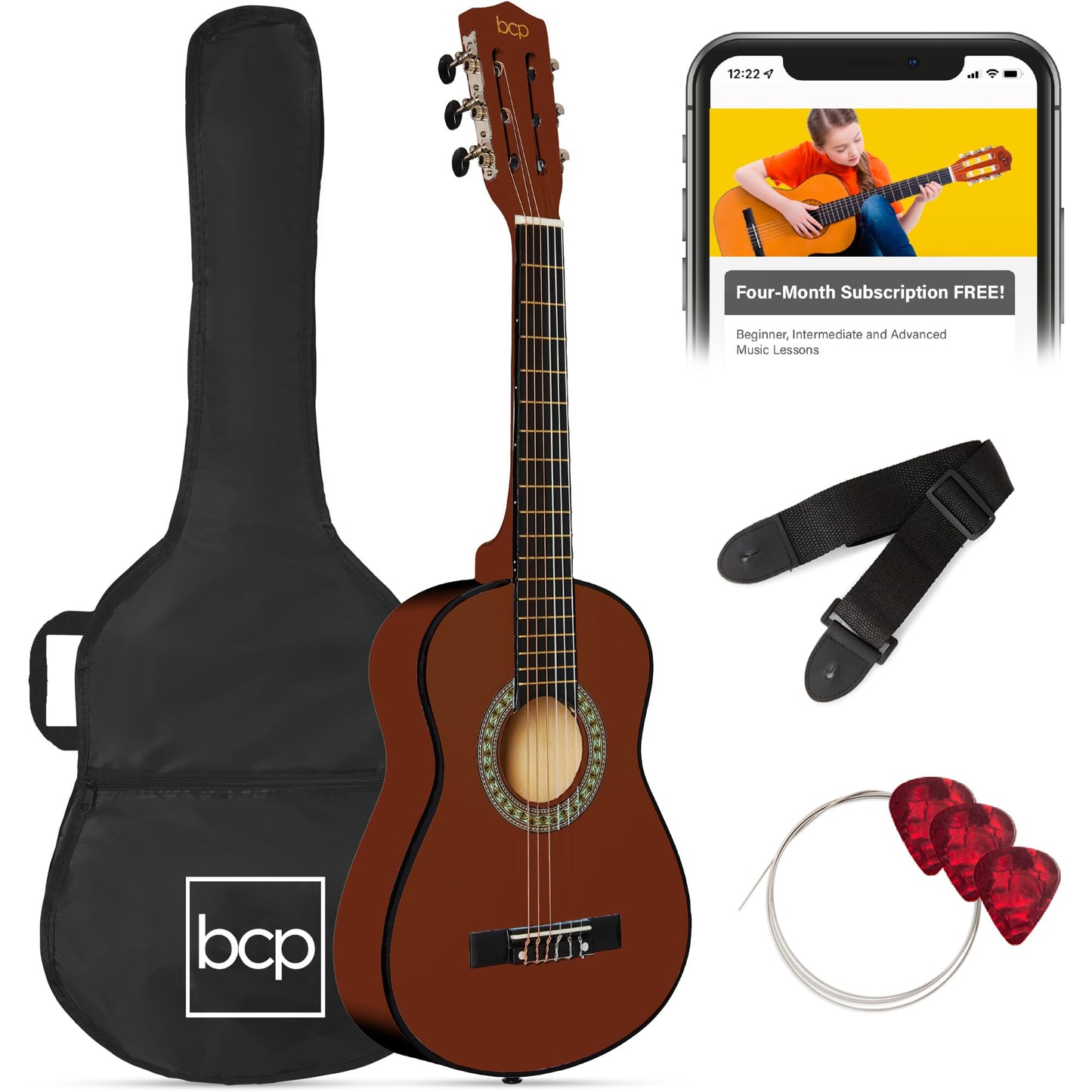 Best Choice Products 30in Kids Acoustic Guitar, All-in-One Beginner Starter Kit w/Strap, Case, Extra Strings, Rosette Inlay - Black