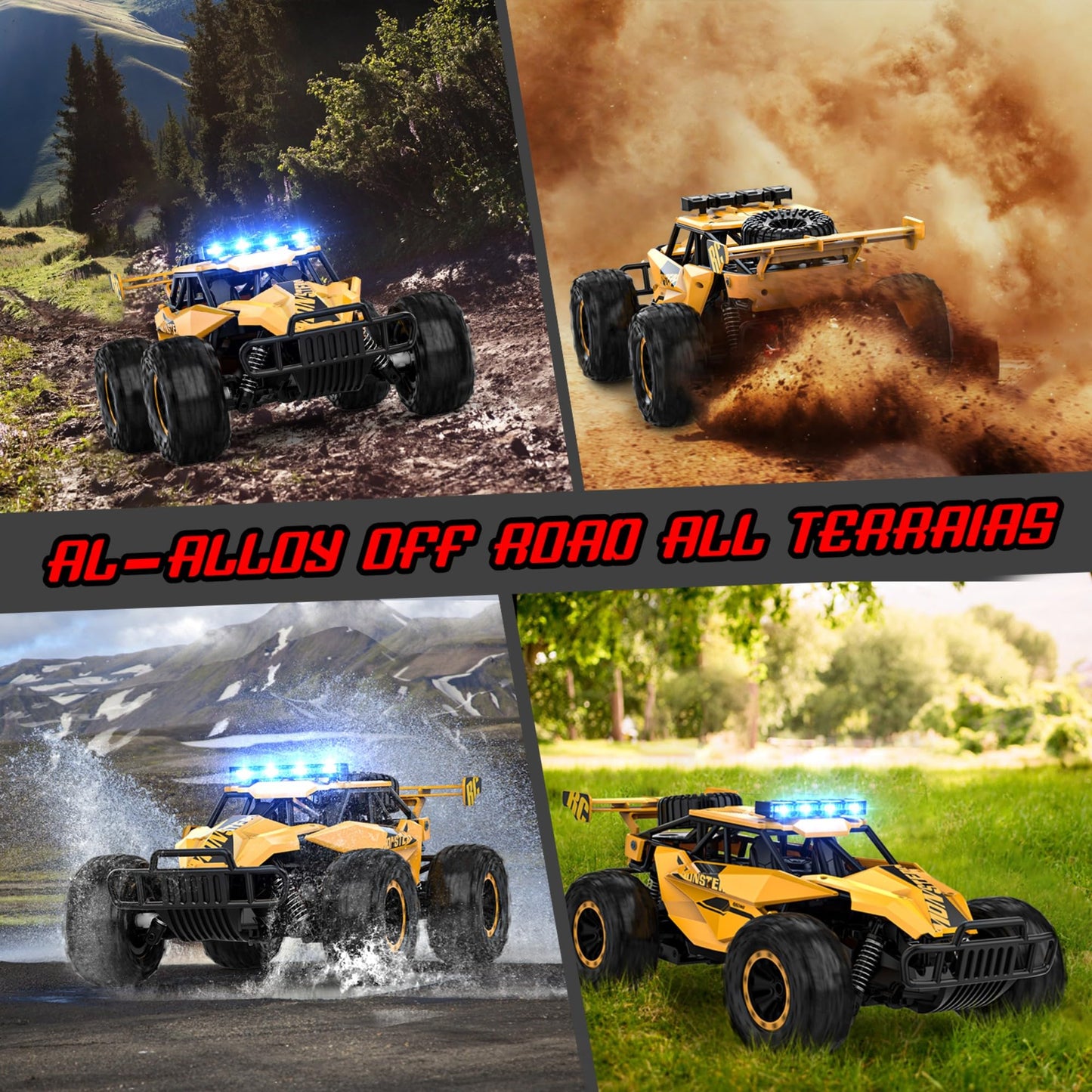 BLUEJAY Remote Control Car, 2.4GHz High Speed 33KM/H RC Cars Toys, 1:12 Monster RC Truck Off Road with LED Headlight and Rechargeable Battery Gifts for Adults Boys 8-12