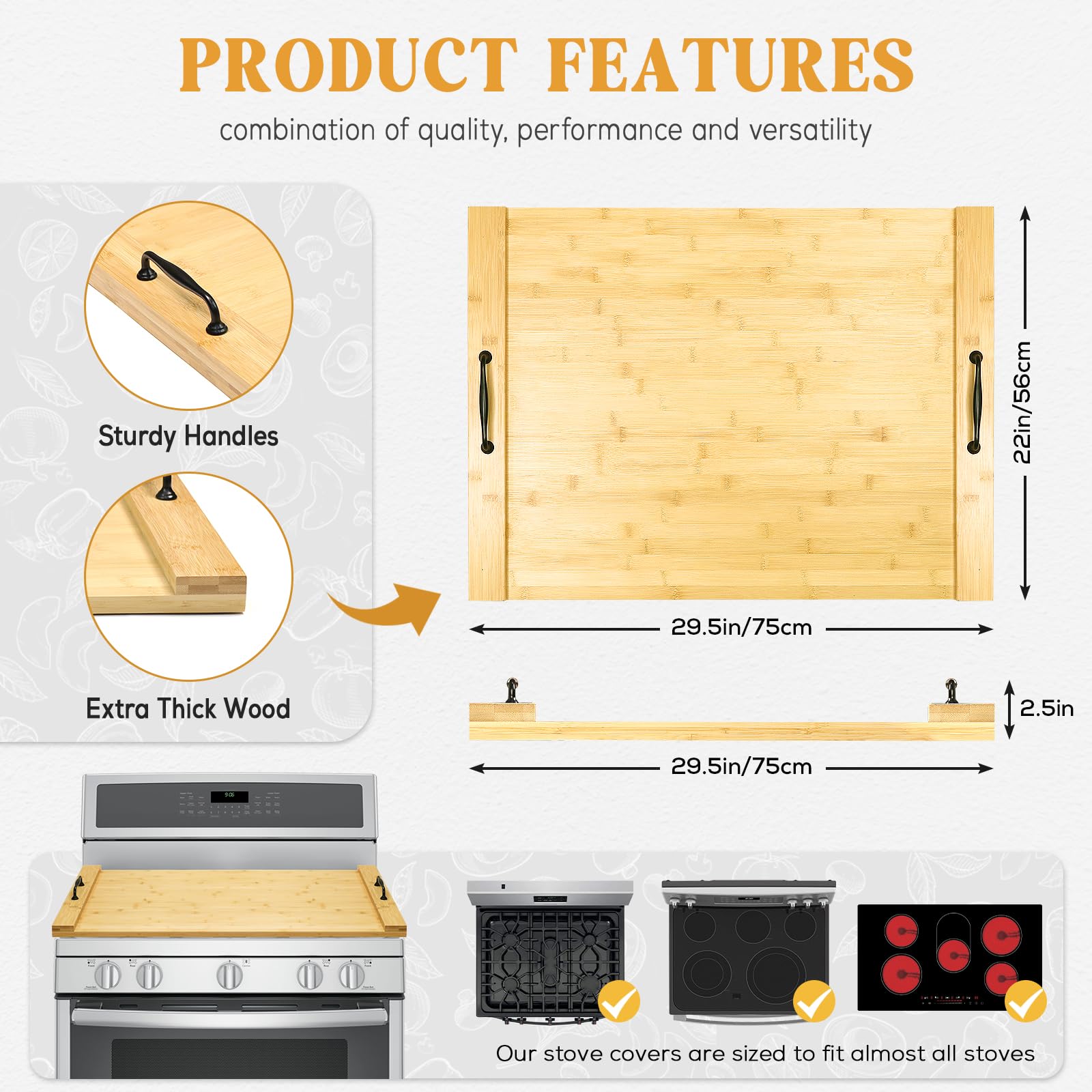 Noodle Board Stove Cover with Handles, Multiple Stove Top Cover Board for Electric/Gas Stove Top(Black)