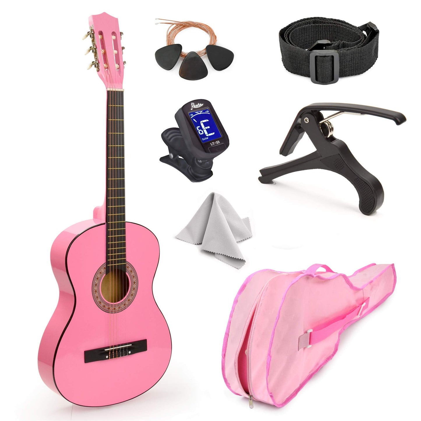 30" Left Handed Wood Guitar with Case and Accessories for Kids/Girls/Boys/Teens/Beginners (30", Black)