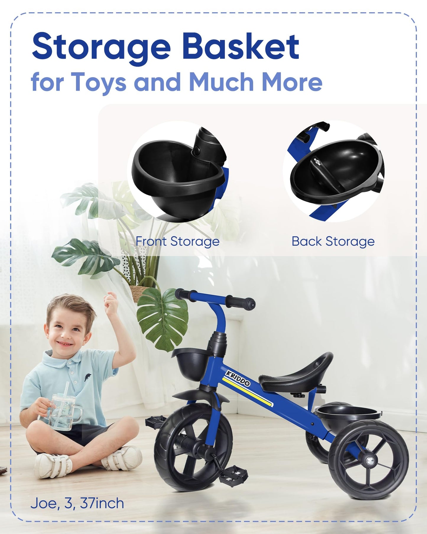 KRIDDO Kids Tricycle for 2-5 Year Olds - Gift for Toddlers - Black