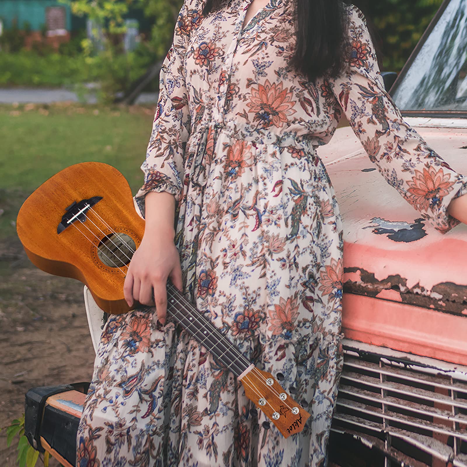 AKLOT 5 Strings Ukulele,Tenor Ukelele 26 inch Solid Mahogany Uke with Gig Bag Belt Extra Strings Professionals