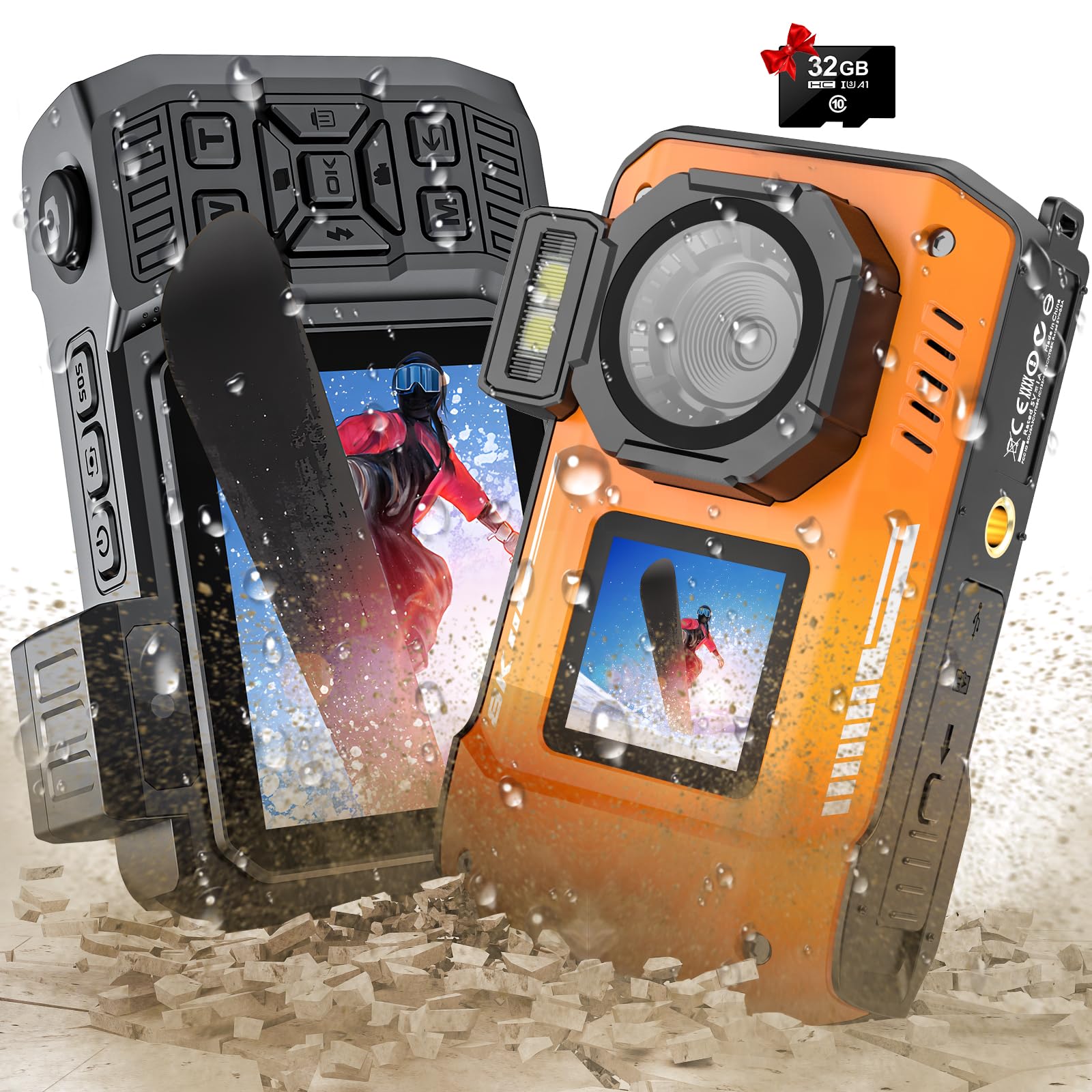 8K UHD 70MP Digital Camera with 32GB Card Rugged Waterproof Dustproof Shockproof 33FT Underwater Camera Dual-Screen Selfie for Snorkeling Autofocus Point and Shoot Digital Camera (Orange)