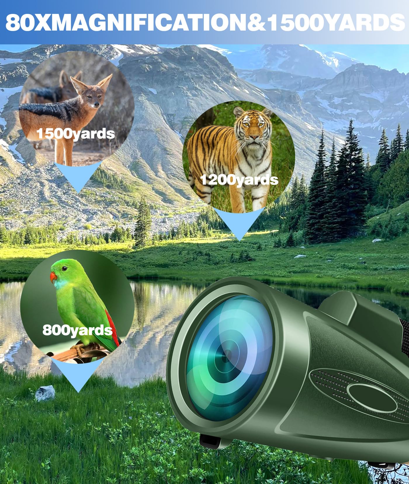 Monocular-Telescope 80x100 HD for Adults Larger Vision Monoculars High Powered Smartphone Monocular for Bird Watching Hunting Hiking Camping Wildlife