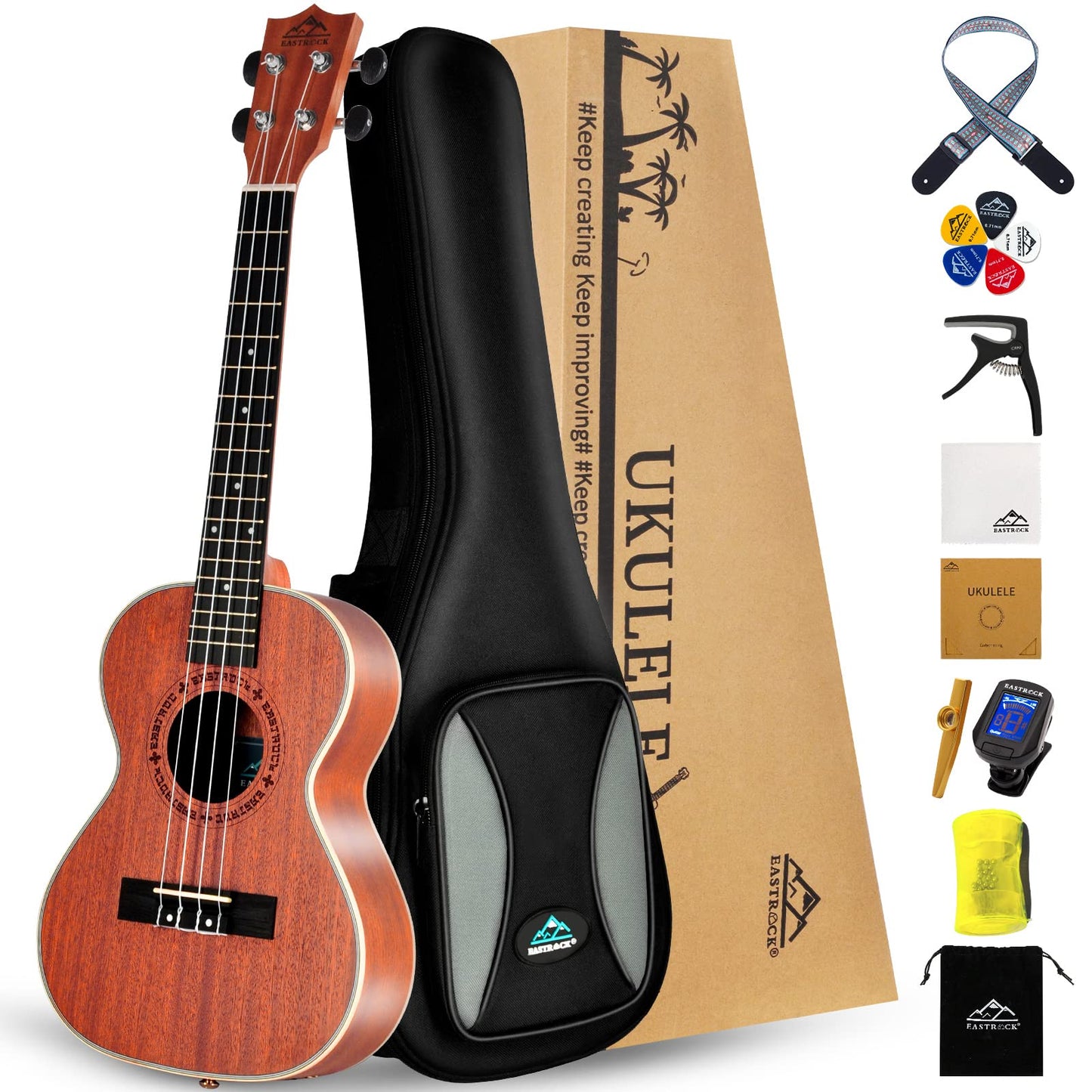 EASTROCK Concert Ukulele Mahogany Beginner 23 inch Ukelele Big Package Kit. Ukulele Ukalalee Suitable for adults, Beginners. (23-Mahogany)