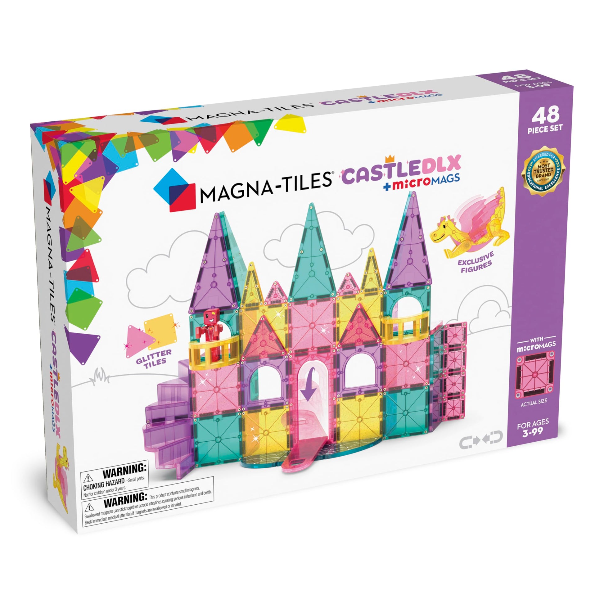 MAGNA-TILES Castle DLX 48-Piece Magnetic Construction Set, The Original Magnetic Building Brand