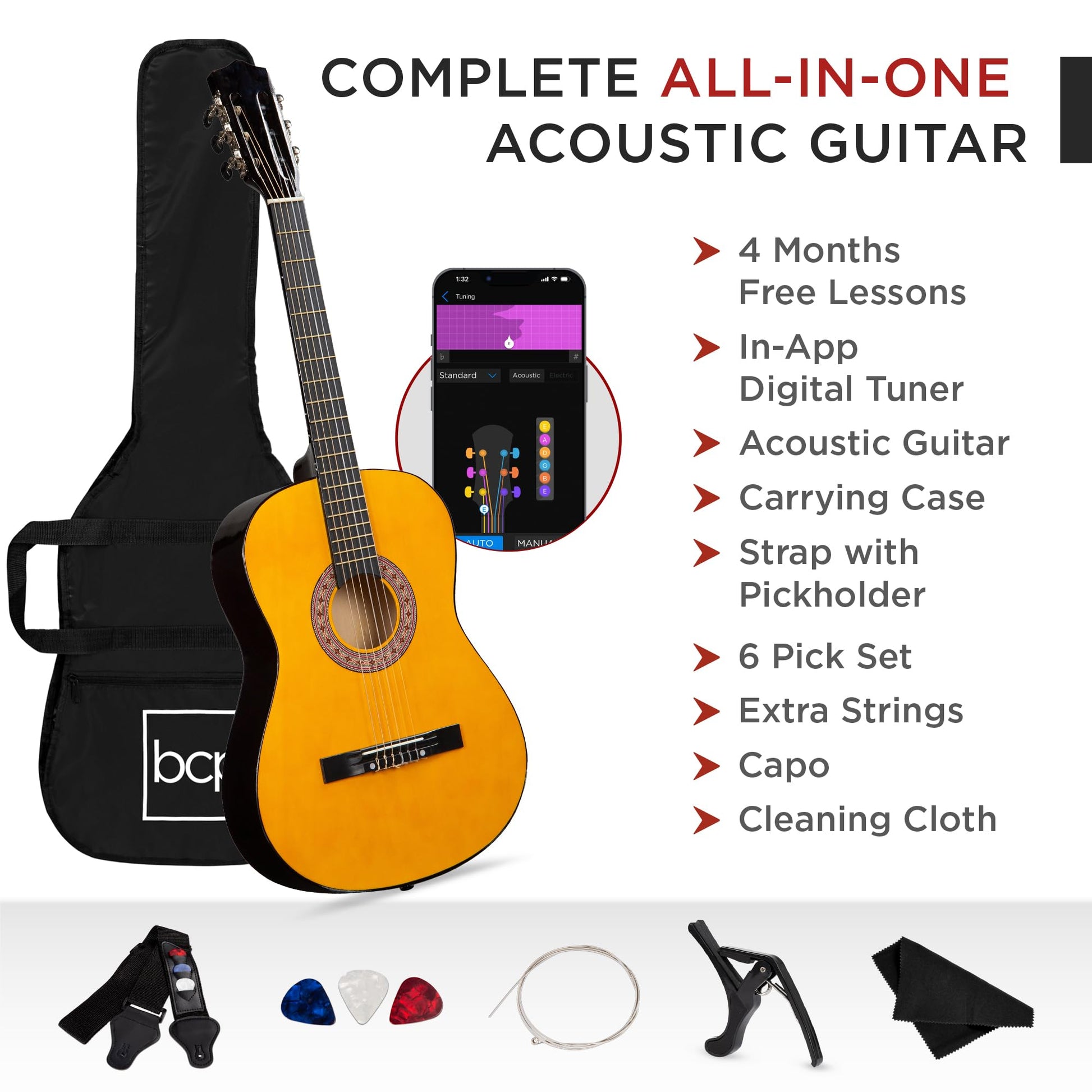 Best Choice Products 30in Kids Acoustic Guitar, All-in-One Beginner Starter Kit w/Strap, Case, Extra Strings, Rosette Inlay - Black