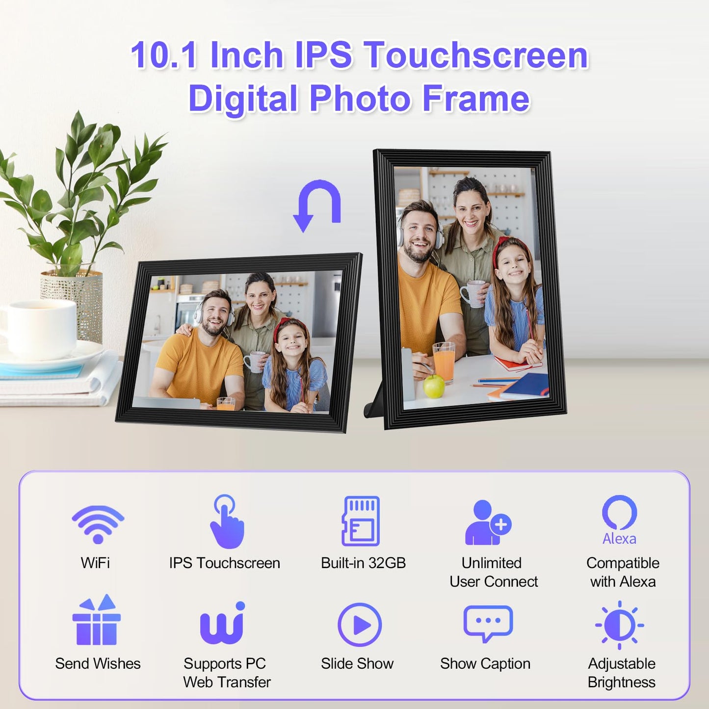 FRAMEO Digital Photo Frame, 10.1 Inch WiFi Digital Picture Frame with 1280x800 IPS HD Touch Screen, 32GB Storage Auto-Rotate Wall Mountable Easy Share Photos or Videos via Frameo App from Anywhere