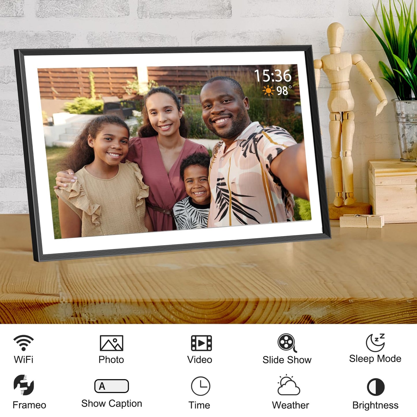Frameo 10.1 inch Digital Picture Frame WiFi Smart Digital Photo Frame Wood IPS HD 1280 * 800 1080P Touch Screen Auto-Rotate Easy Setup to use Free Share Photos and Videos Gift for mon Father Women