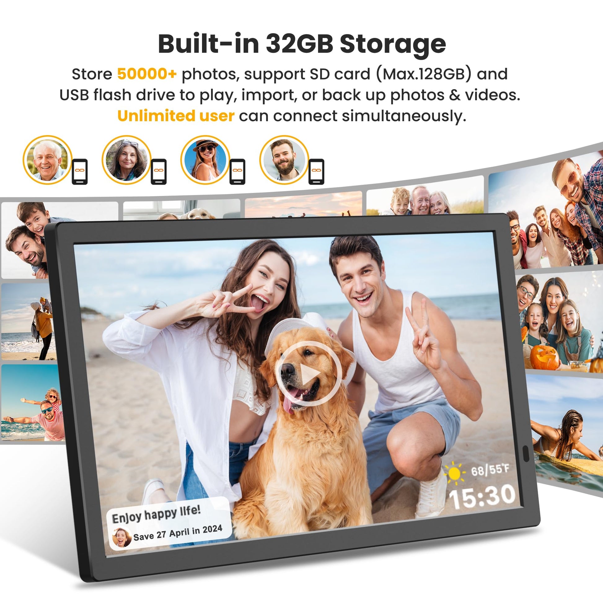 Uhale Digital Picture Frame WiFi 10.1 Inch with 32GB Storage, Electronic Photo Frames 1280 x 800 HD IPS Touch Screen, Auto Rotate, Slideshow, Instantly Share Photos and Videos from Anywhere