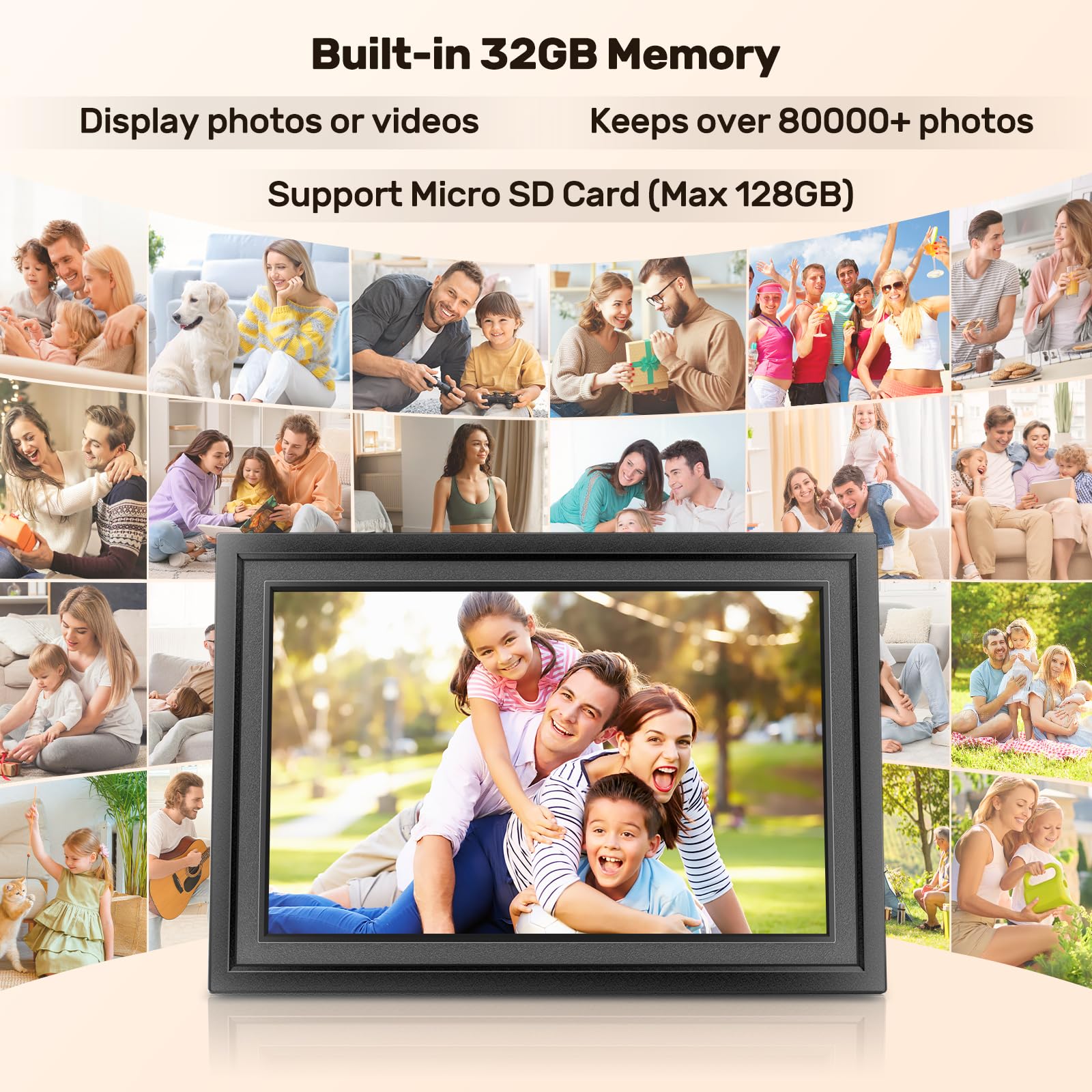 Frameo 10.1 Inch Smart WiFi Digital Picture Frame, 32GB Memory, 1280x800 HD IPS Touchscreen, Digital Photo Frame, Auto-Rotate, Wall Mountable, Share Moments from Anywhere, for Family, Friends-Black