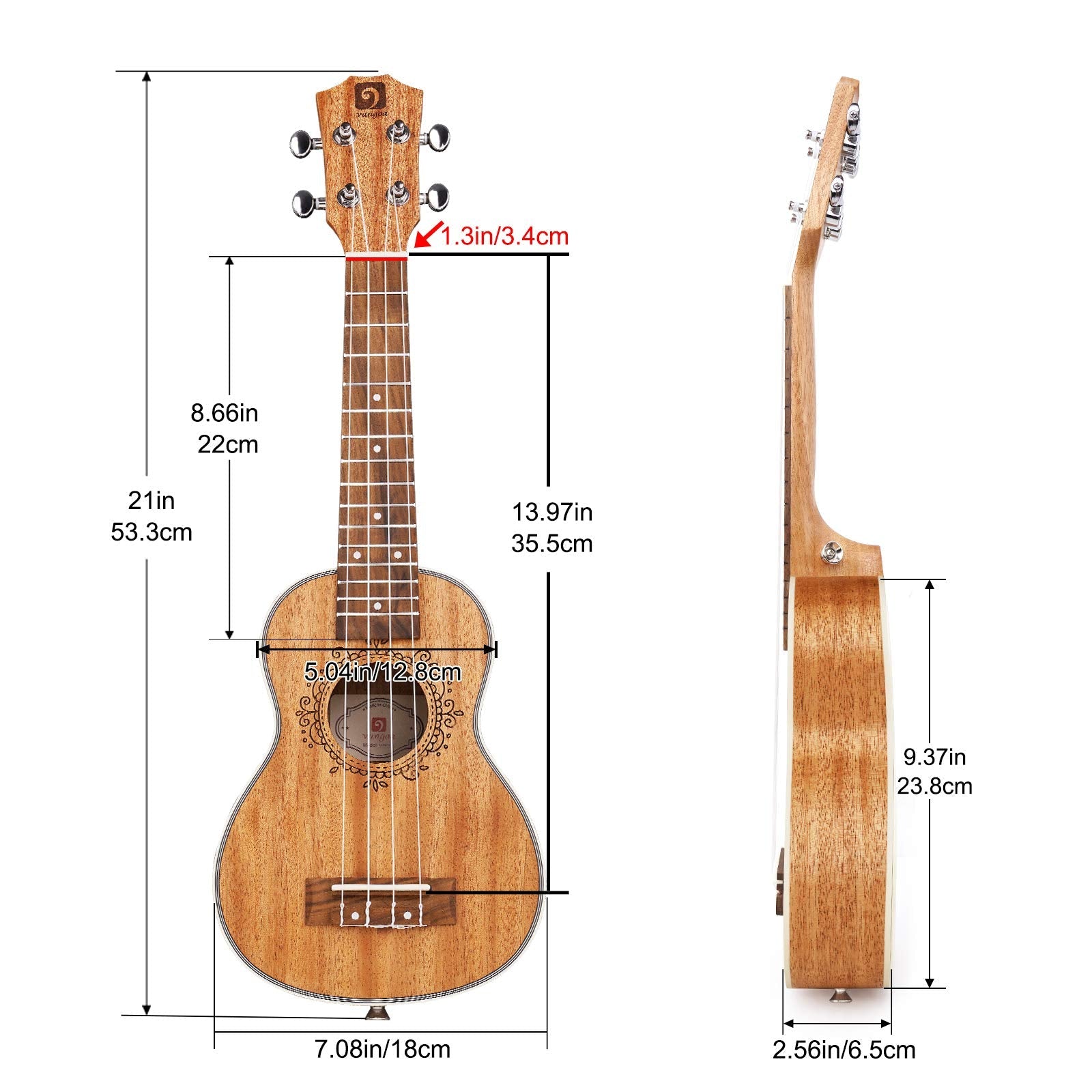 Ukulele Soprano Mahogany 21 Inch Professional Acoustic Ukelele Four String Wooden Hawaiian Uke Beginner Kit for Kids Students Starter Kit, by Vangoa