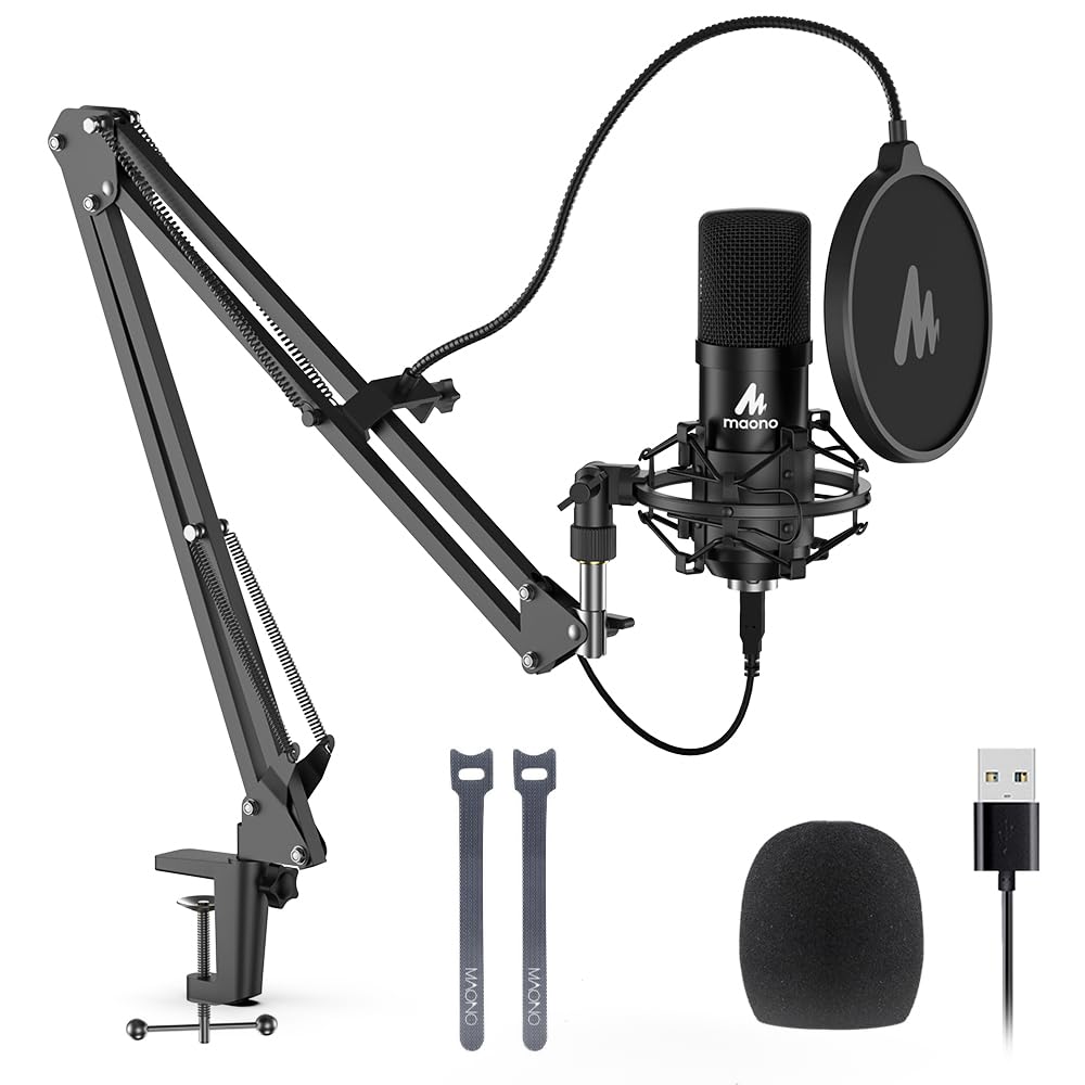 USB Microphone, MAONO 192KHZ/24Bit Plug &amp; Play PC Computer Podcast Condenser Cardioid Metal Mic Kit with Professional Sound Chipset for Recording, Gaming, Singing, YouTube (AU-A04)