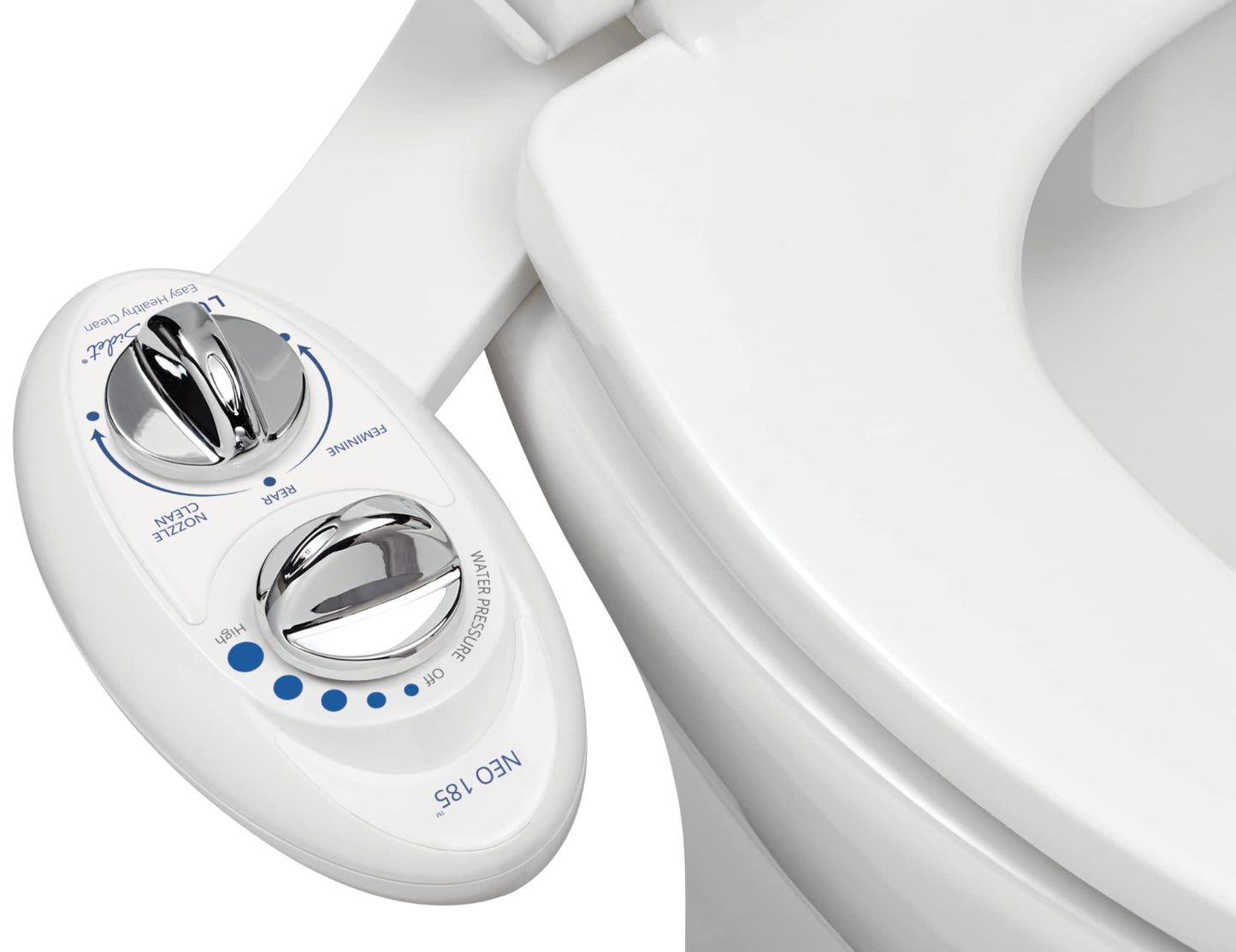 LUXE Bidet NEO 185 - Self-Cleaning, Dual Nozzle, Non-Electric Bidet Attachment for Toilet Seat, Adjustable Water Pressure, Rear and Feminine Wash (Blue)