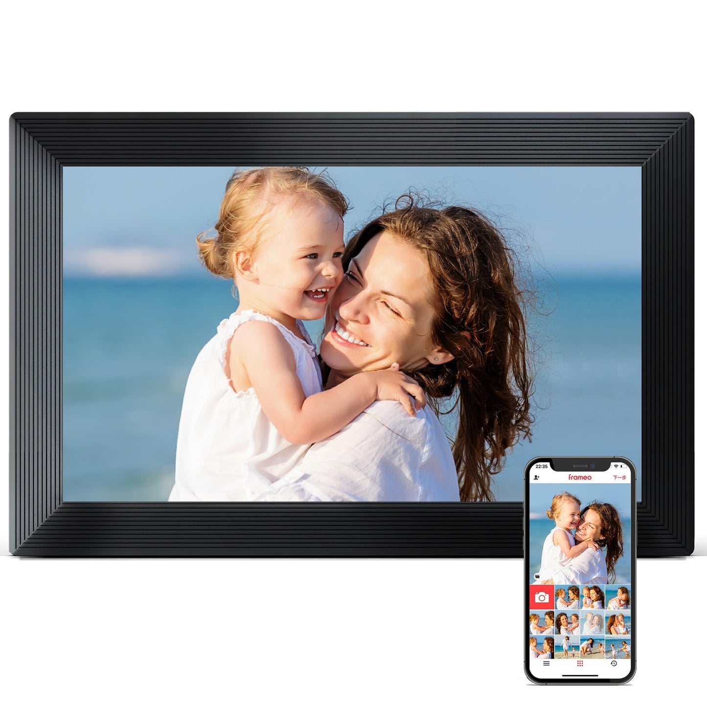 Digital Picture Frame, 10.1'' Frameo Digital WiFi, 32GB Memory, 1280 * 800 HD Touch Screen Electronic Photo Frame, Wall Mountable, Auto-Rotate, Share Instantly, Wedding, Birthday Gifts for Women, Mom