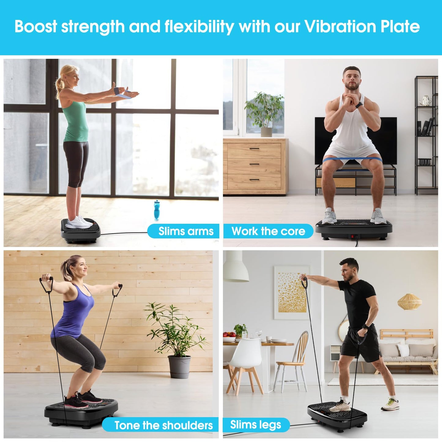 Vibration Plate Exercise Machine for Lymphatic Drainage Weight Loss,SoftGym Power Vibration Plate 300-400 Lbs Capacity Full Whole Body Workout Vibration Platform,Waver Vibration Plate for Home Fitness