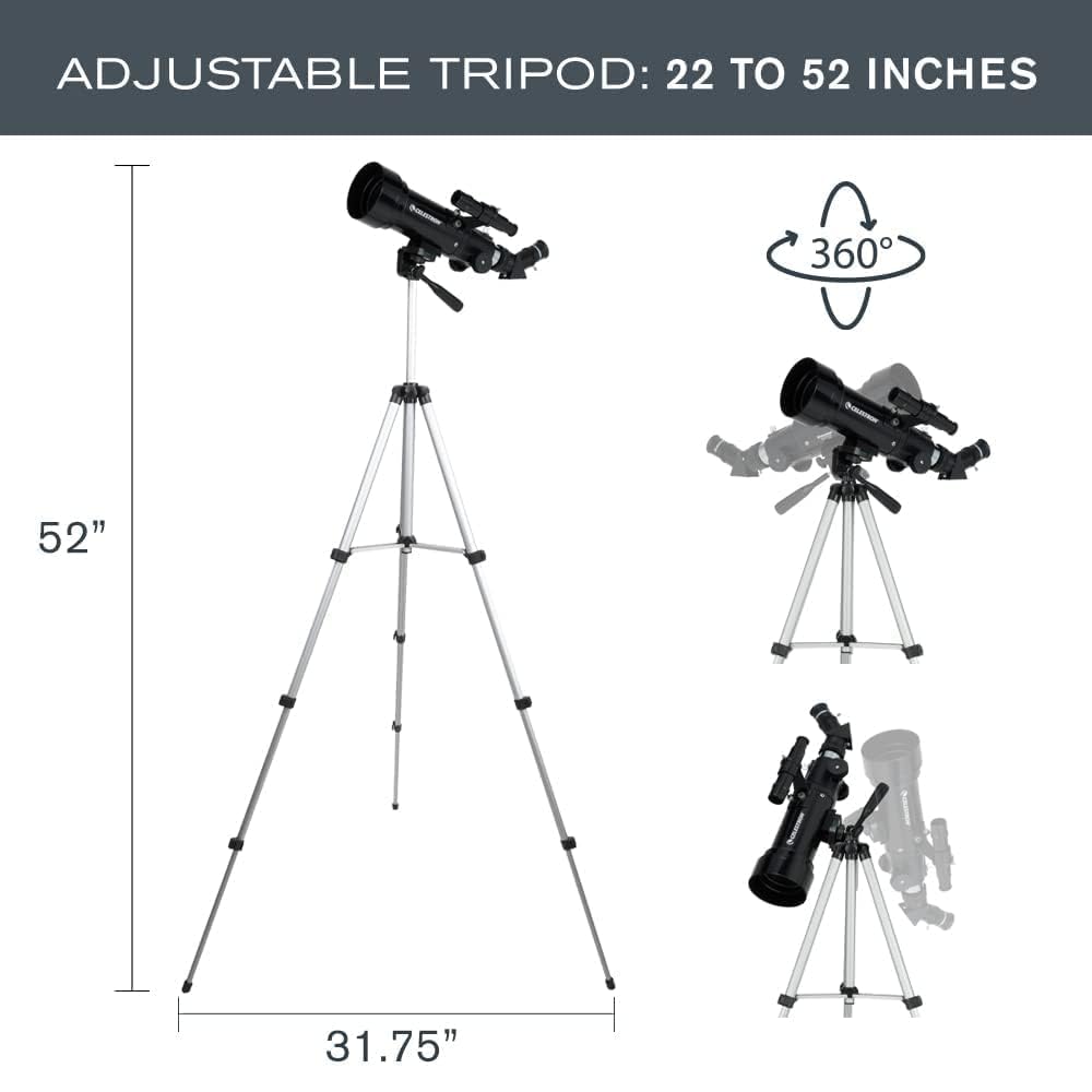 Celestron - 50mm Travel Scope - Portable Refractor Telescope - Fully-Coated Glass Optics - Ideal Telescope for Beginners - Bonus Astronomy Software Package