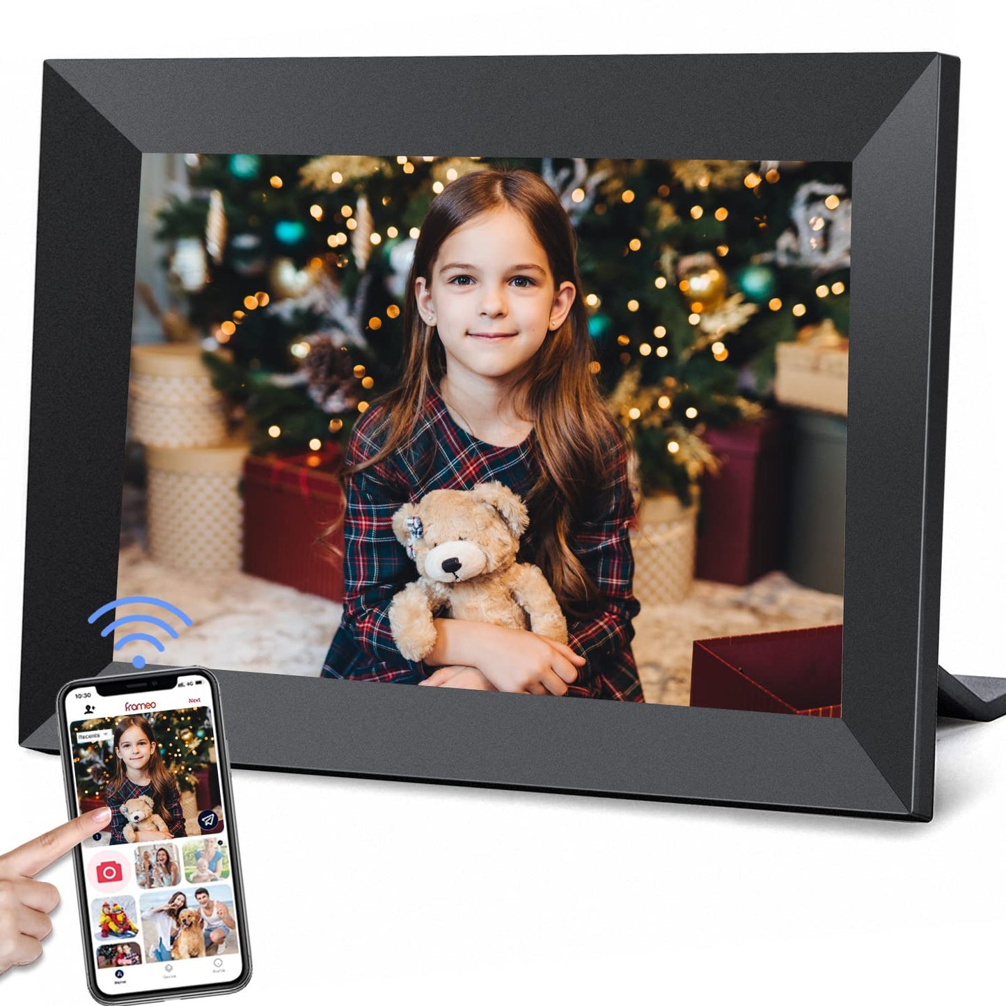 Frameo 10.1 Inch WiFi Digital Picture Frame with 1280 * 800P IPS Touch Screen HD Disply,Video Clips and Slide Show,Auto-Rotate, Wall Mountable,Send Photos Instantly from Anywhere with via Frameo APP