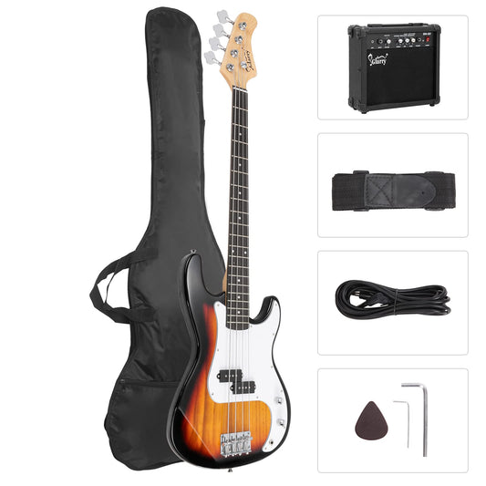 GLARRY Full Size Electric Bass Guitar Beginner Kit 4 String with AMP, Cable, Strap, Bag and Accessories (Black)