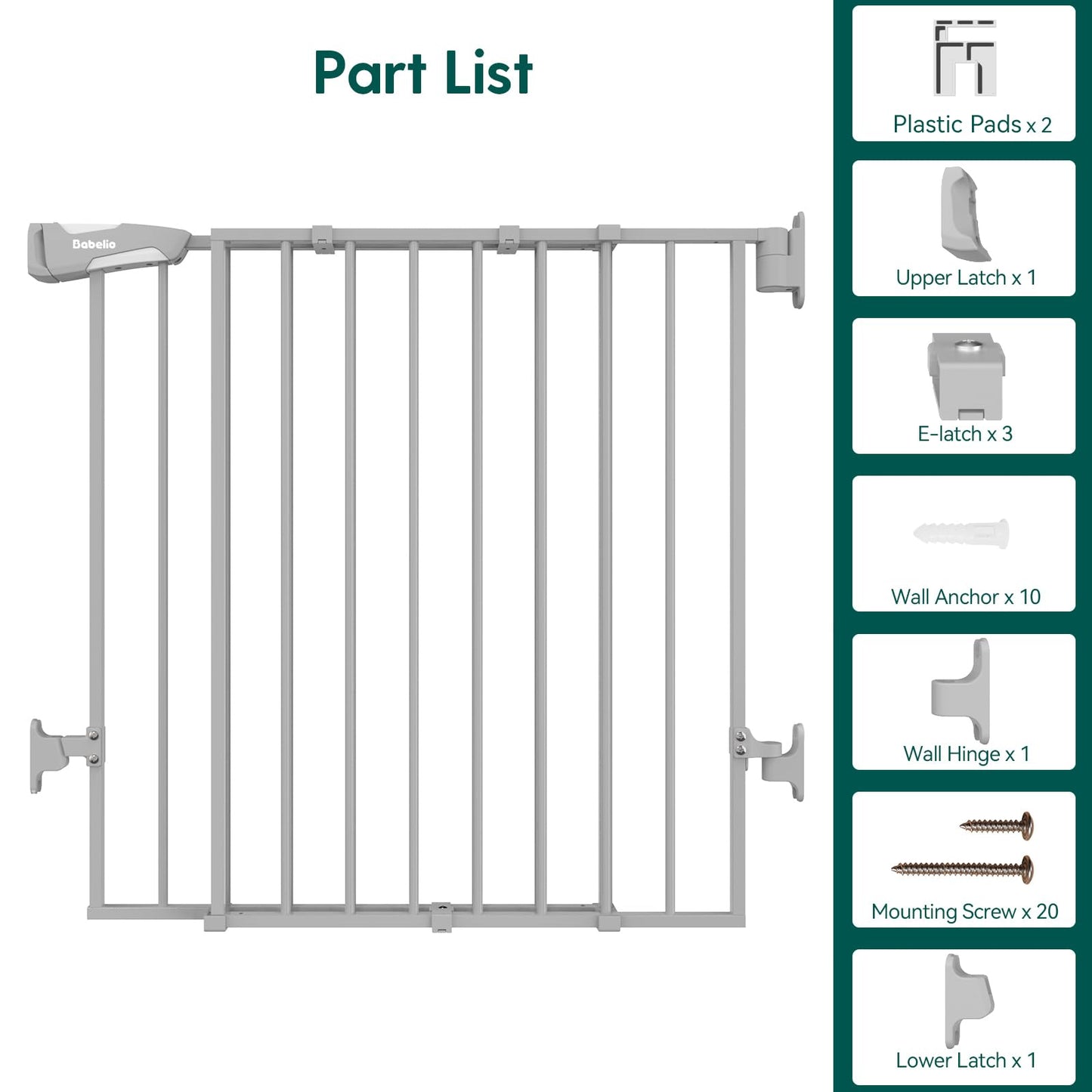 Babelio 26-43" No Bottom Bar Baby Gate for Babies, Elders and Pets, 2-in-1 Hardware Mount Dog Gate for The House, Stairs and Doorways, with Large Walk Thru Door, Black